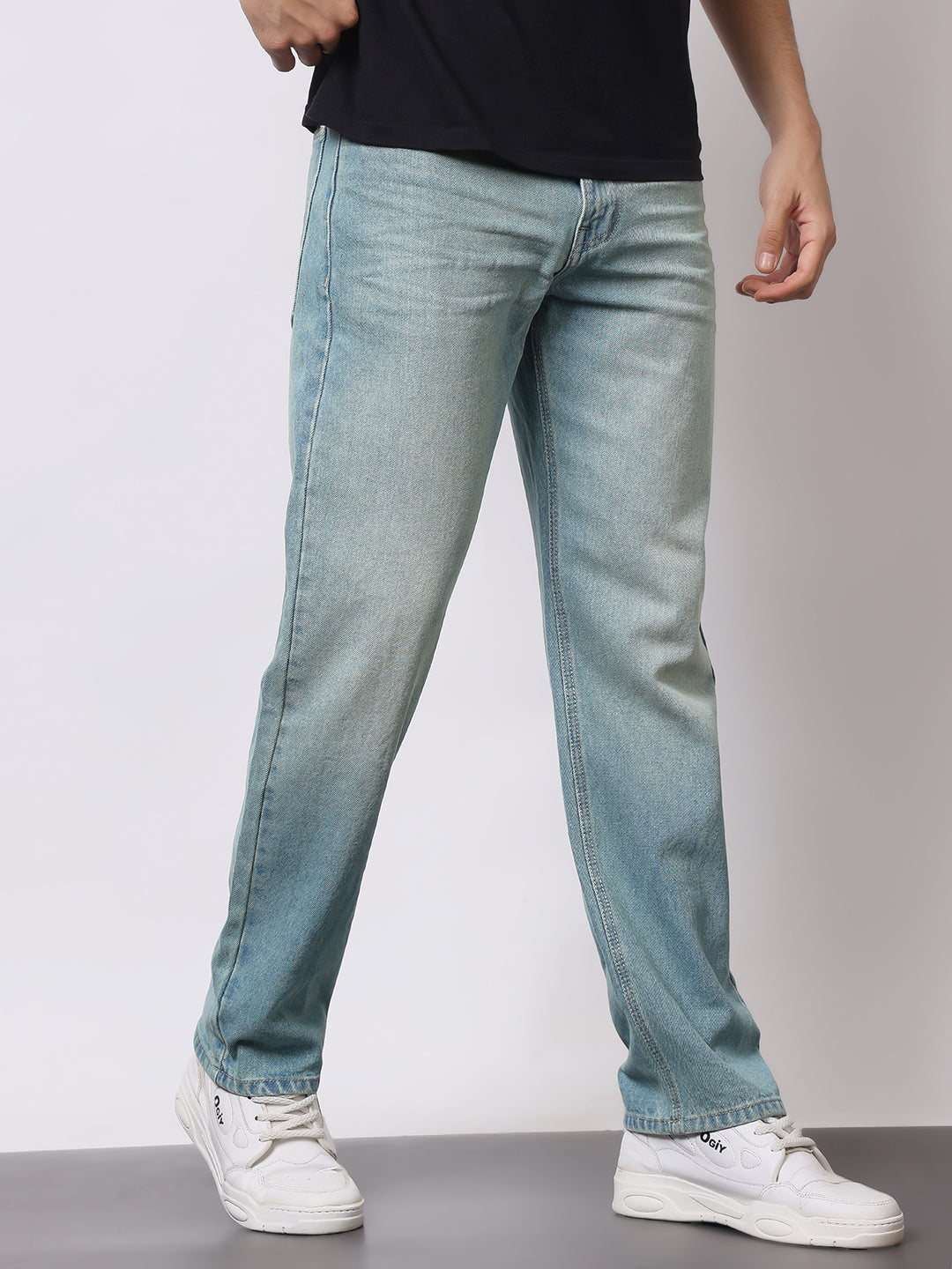 Stylox Men’s Relaxed Fit Dusty Blue Washed Jeans | Soft Light Blue Straight Fit Denim for Casual & Everyday Wear - Stylox