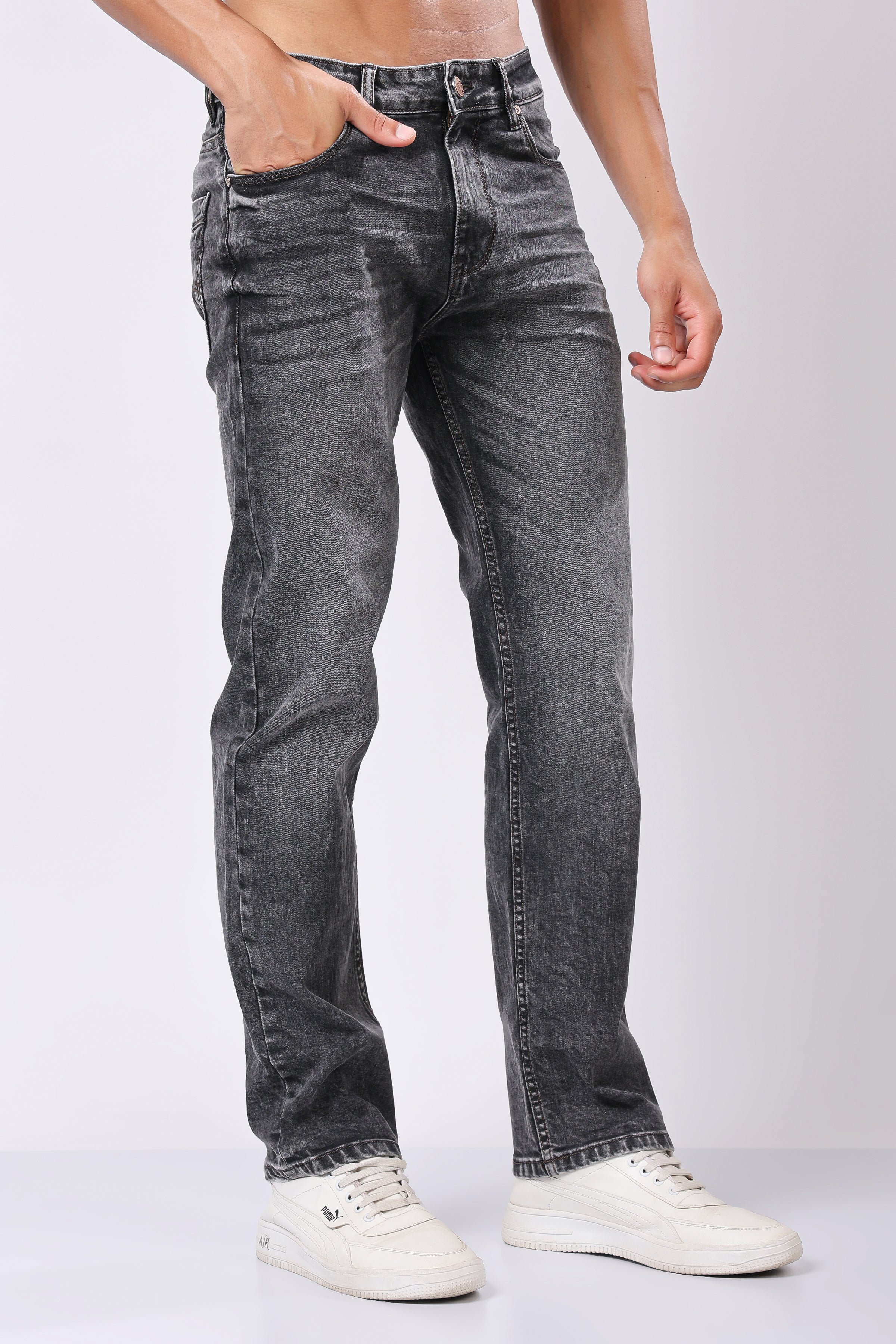 Stylox Men’s Comfort Fit Denim Jeans - Grey, Dark Grey, Mid Grey