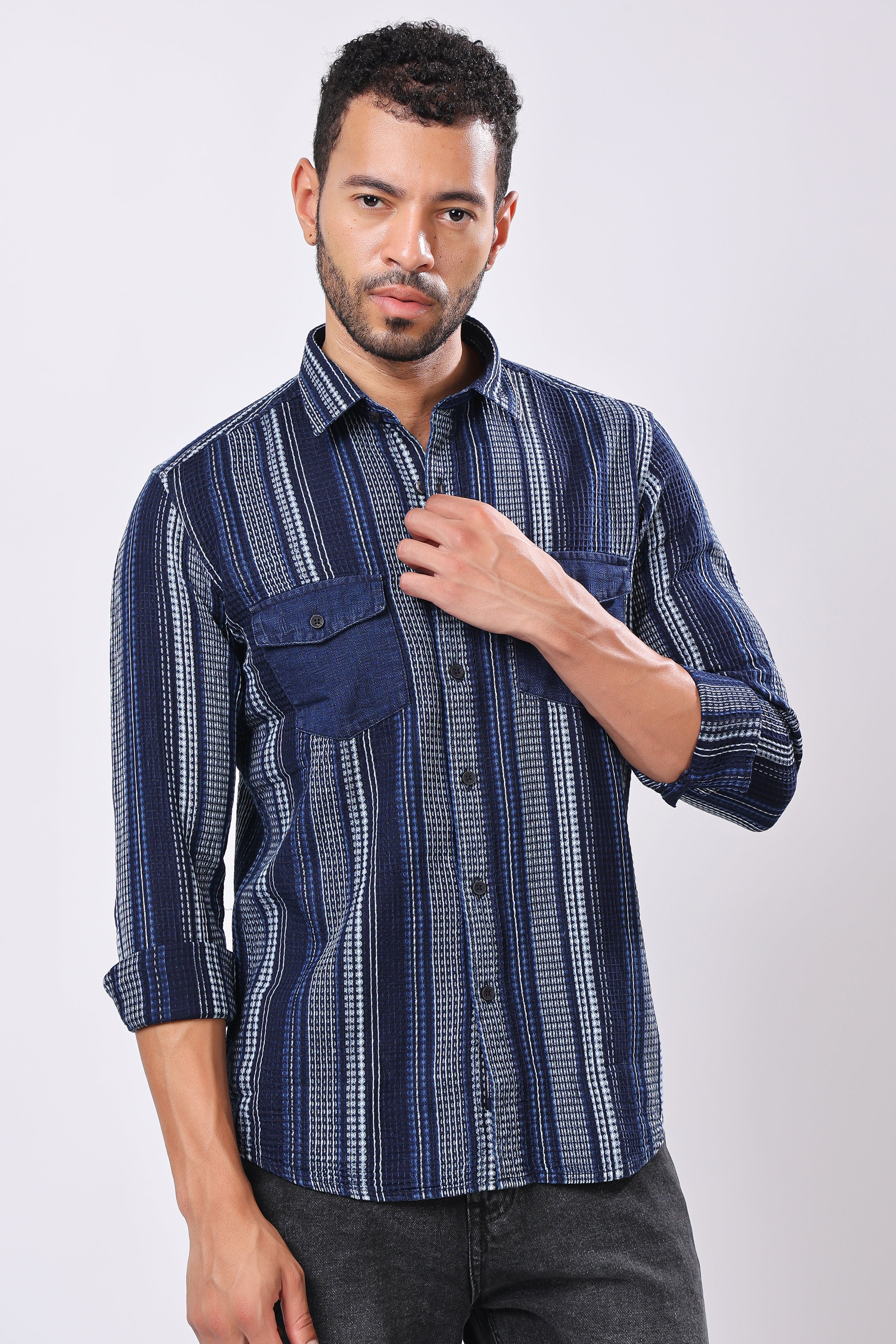 Stylox Men's Full Sleeve Striped Casual Shirt – Premium Cotton Blend Regular Fit Shirt with Classic Vertical Stripes for Smart Everyday Wear - Stylox