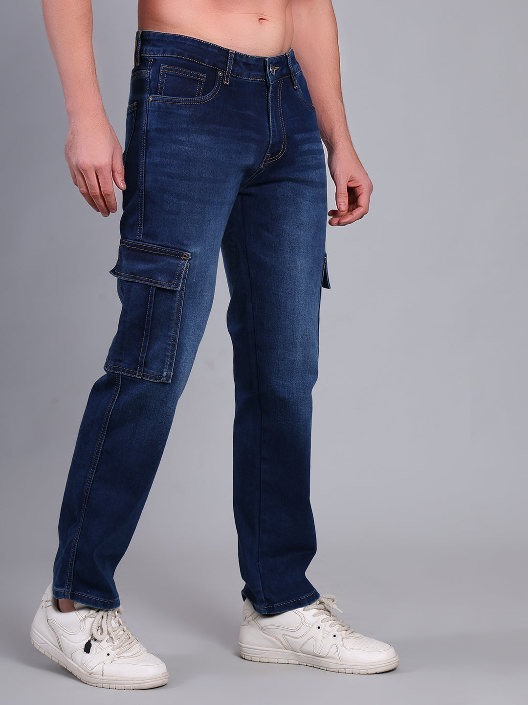 Stylox Men’s Cargo Jeans | Utility Denim with Multiple Pockets | Regular Fit Stretch Cargo Jeans for Men