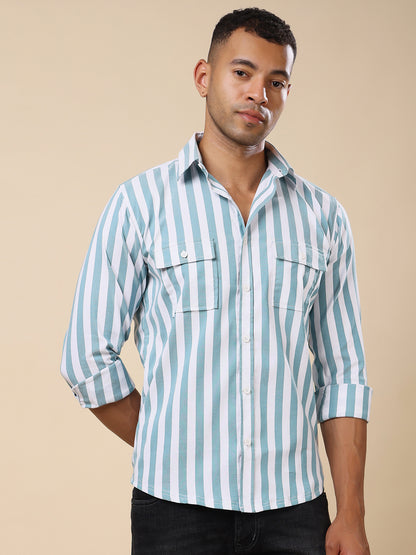 Stylox Men’s Striped Full Sleeve Regular Fit Shirt with Double Chest Pockets – Smart, Functional &amp; Stylish