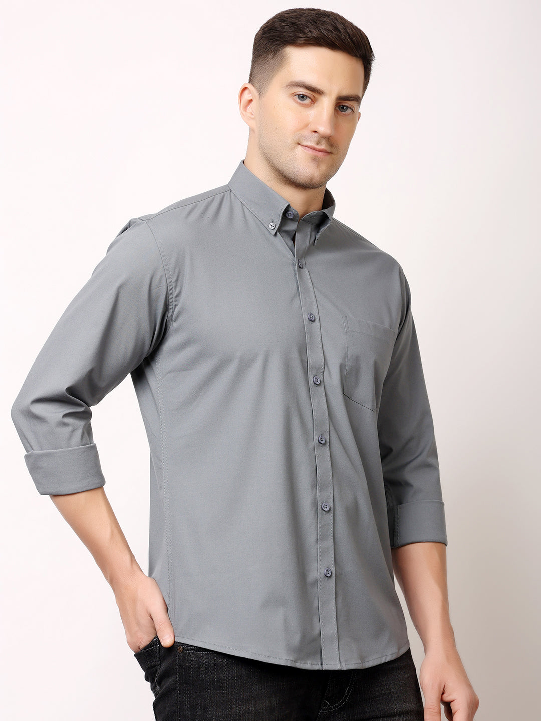 Stylox Men's Regular Fit Solid Casual Shirt with Full Sleeves – Premium Cotton Blend Button-Down Shirt for Smart Everyday Style - Stylox