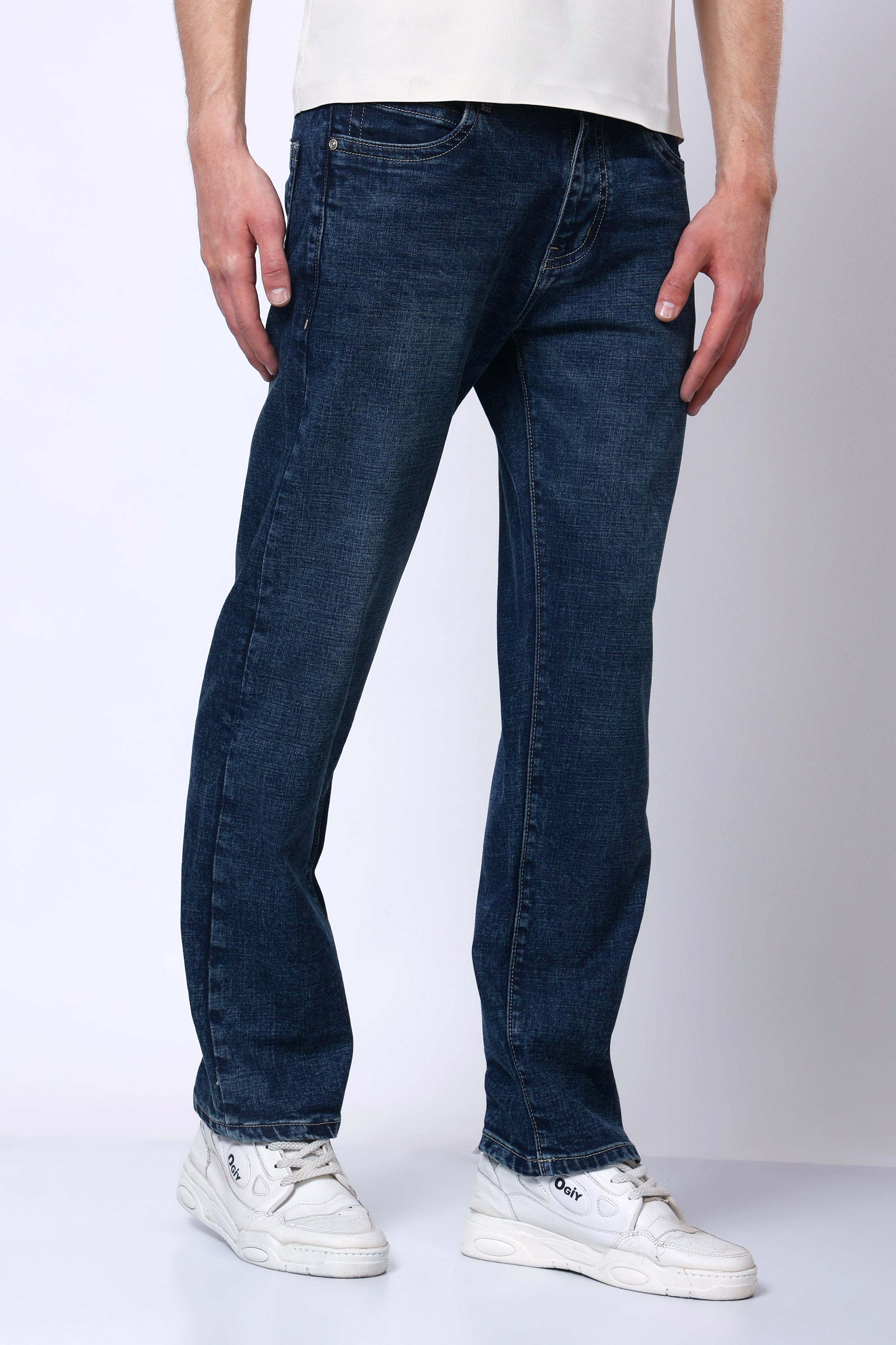 Stylox Men’s Comfort Fit Stretchable Greenish Blue Denim Jeans - Stylox