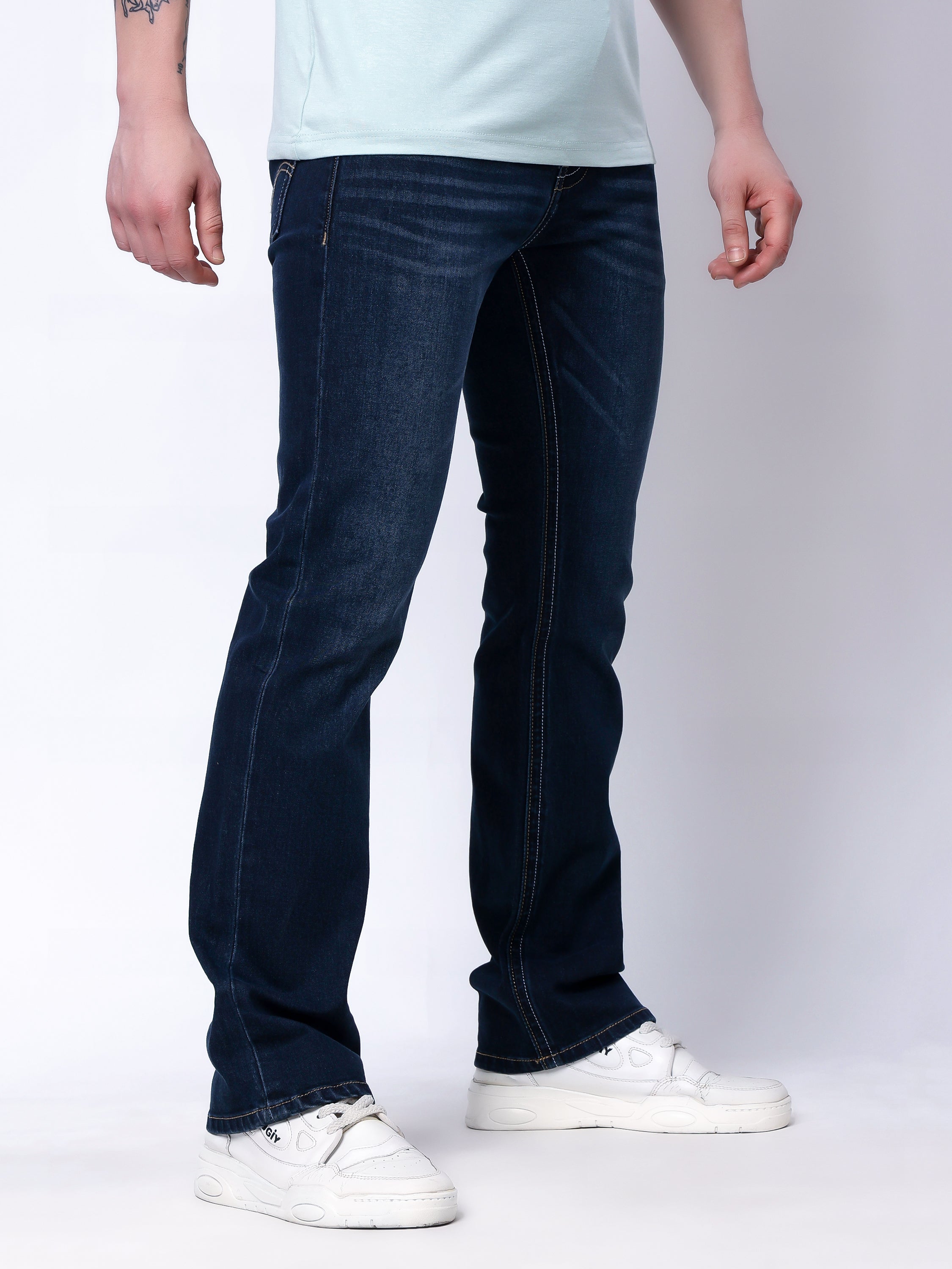 Stylox Men's Bootcut Fit Stretchable Denim Jeans-Dark Blue - Stylox