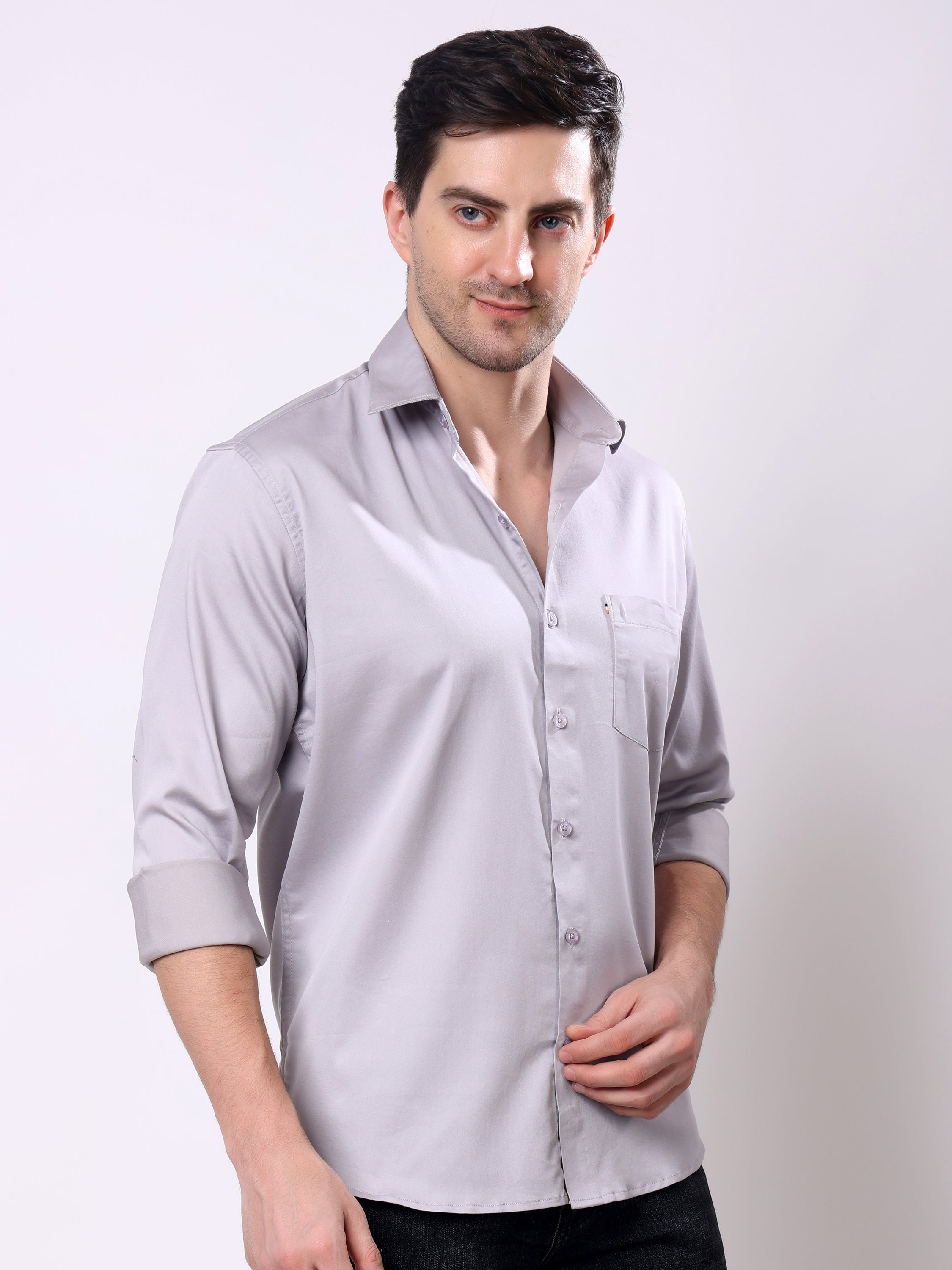 Stylox Men’s Regular Fit Full Sleeve Solid Cotton Satin Casual Shirt - Stylox