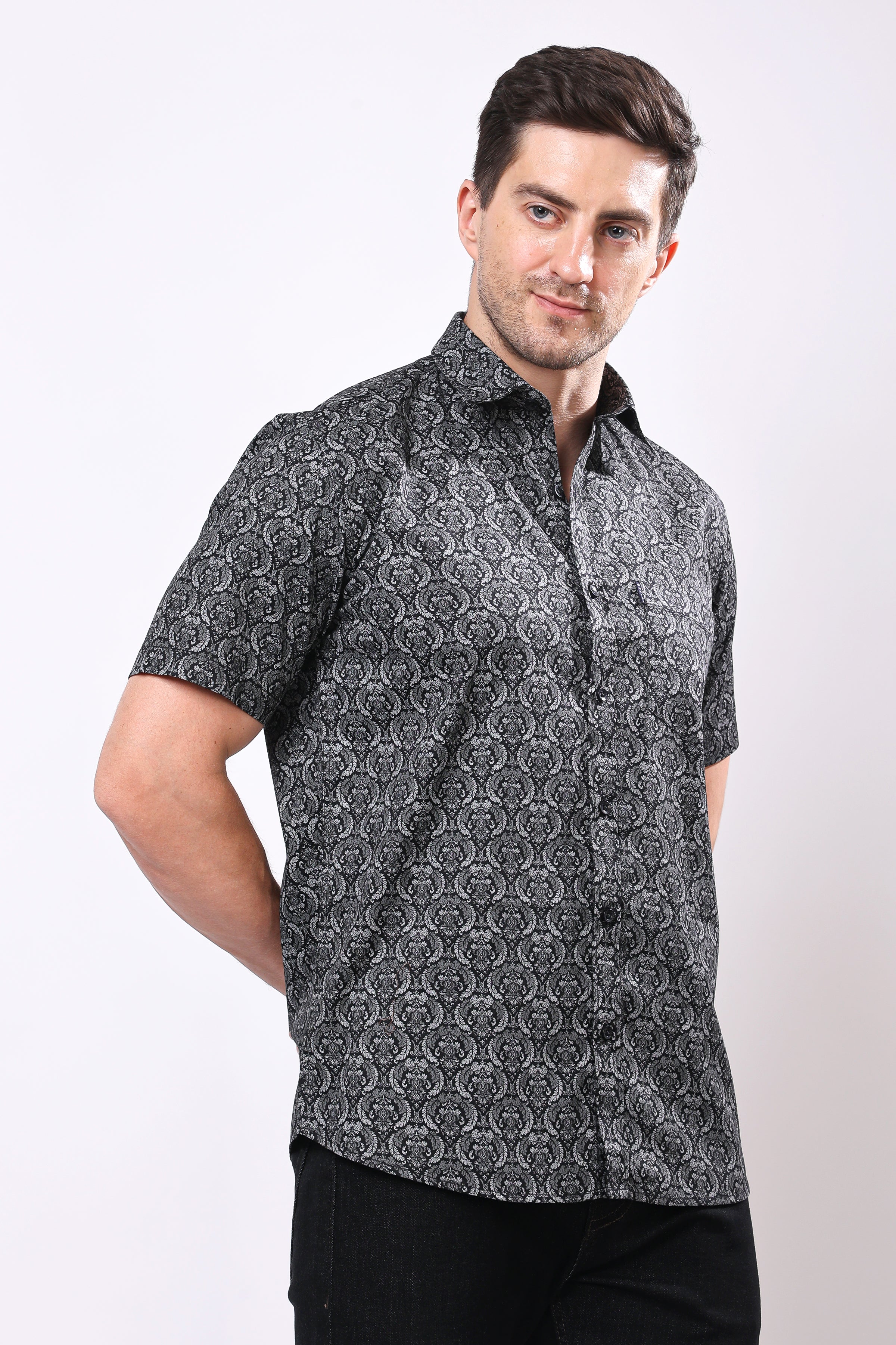 Stylox Men's Half Sleeve Floral Printed Casual Shirt – Trendy Cotton Blend Regular Fit Summer Shirt for Stylish Everyday Wear - Stylox