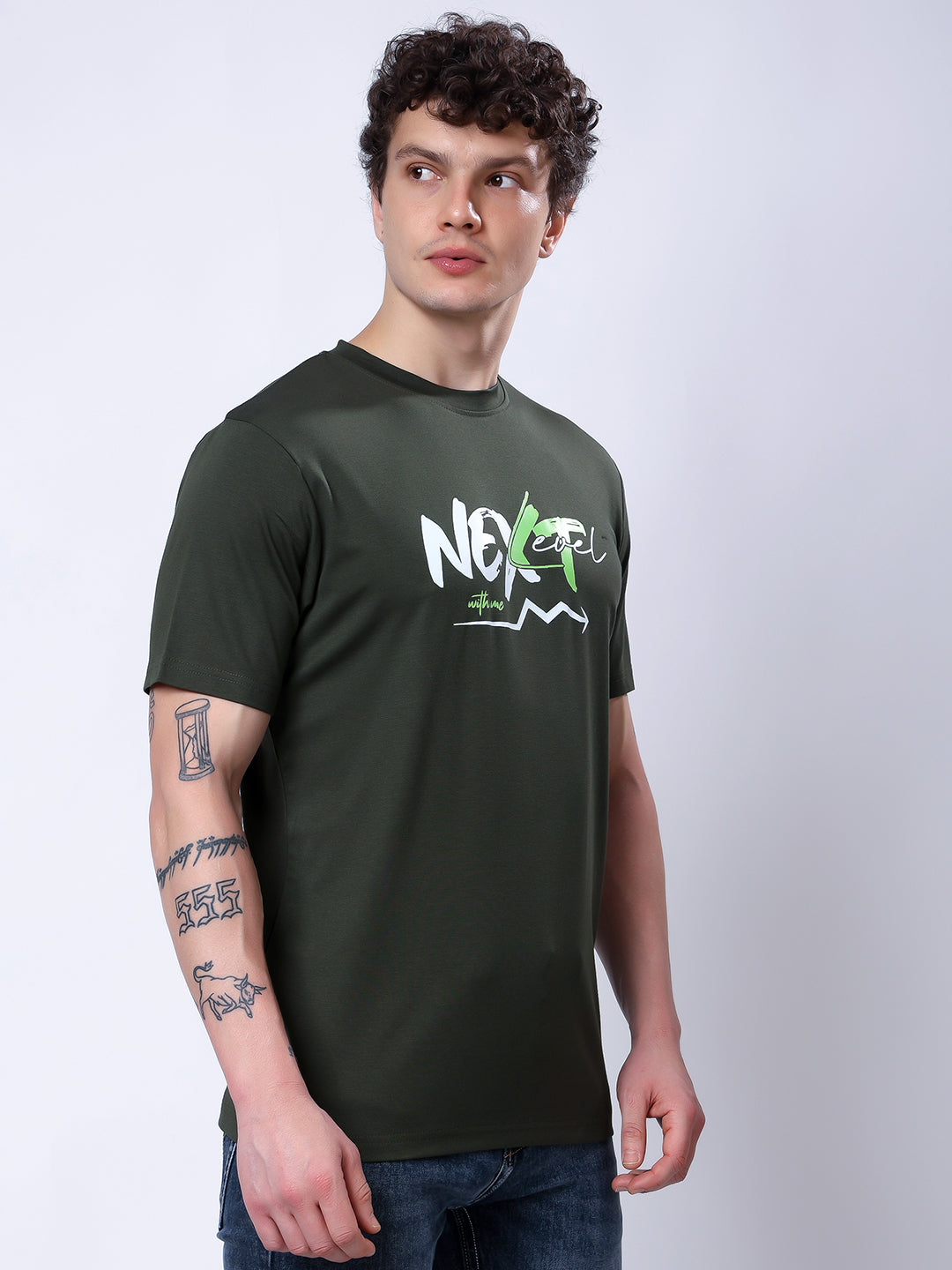 Stylox Next Level Motivational Graphic T-Shirt for Men-Olive - Stylox