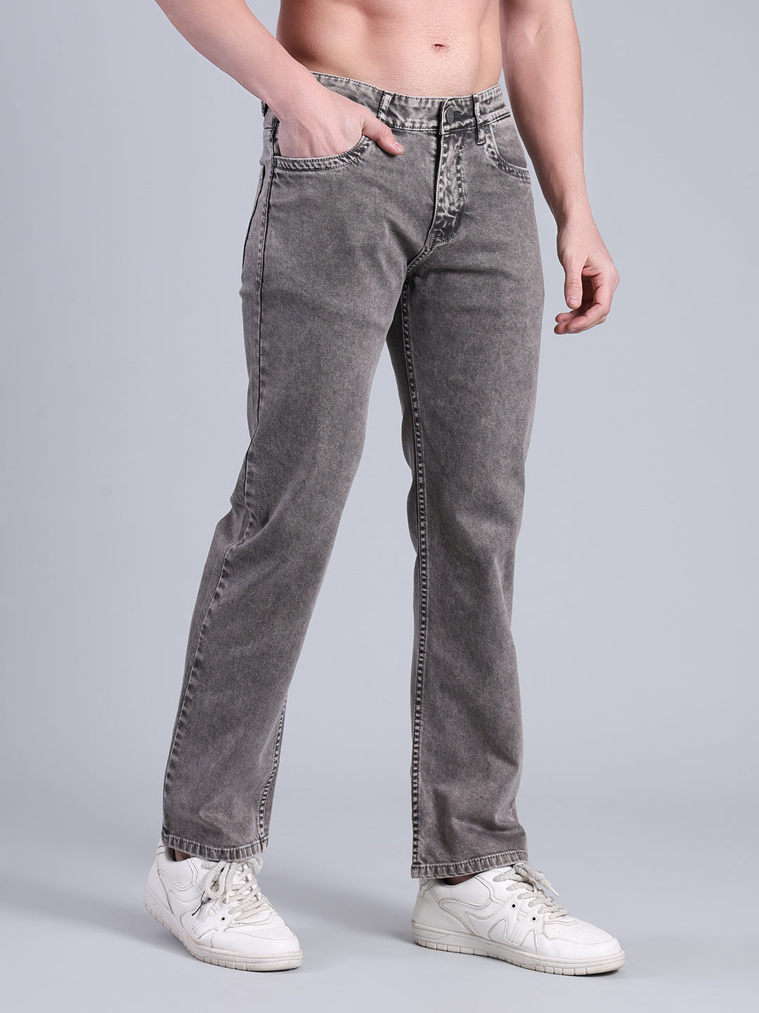 Stylox Men’s Comfort Fit Mid Rise Washed Denim Jeans (Mid Grey) - Stylox