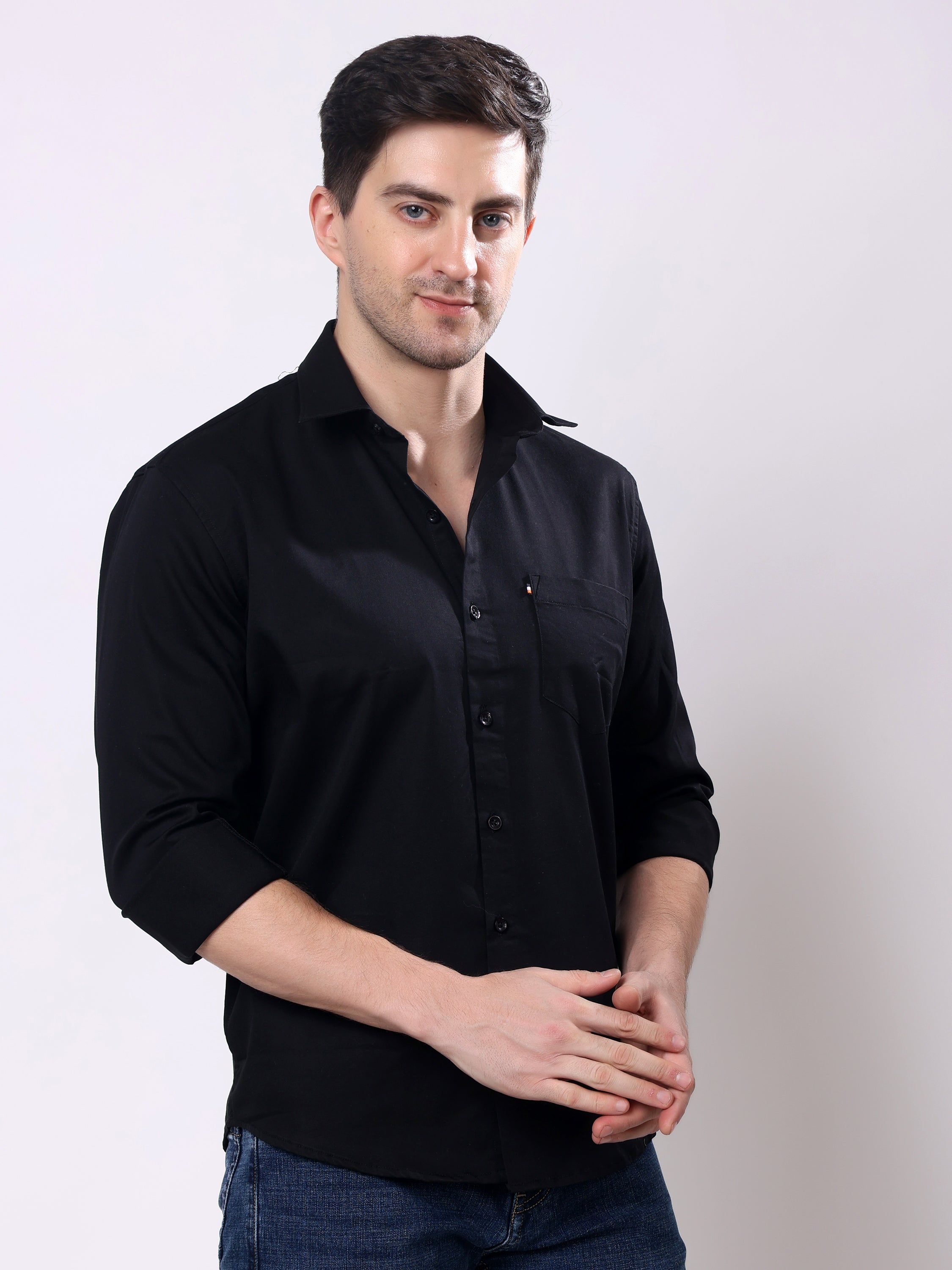 Stylox Men’s Regular Fit Full Sleeve Solid Cotton Satin Casual Shirt - Stylox