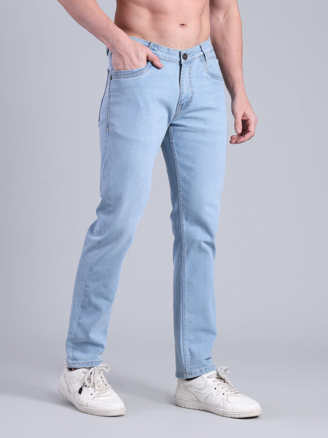 Stylox Men’s Slim Fit Mid Rise Stretchable Jeans (Light Blue) - Stylox