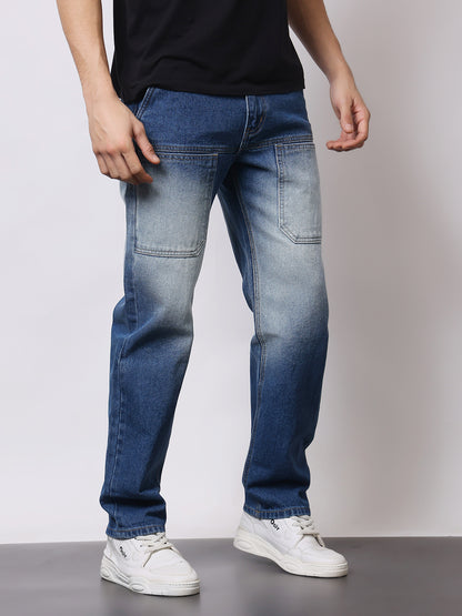 Stylox Men’s Relaxed Fit Heavy Washed Denim Jeans with Front Utility Pockets | Comfort Casual Jeans for Everyday Wear - Stylox