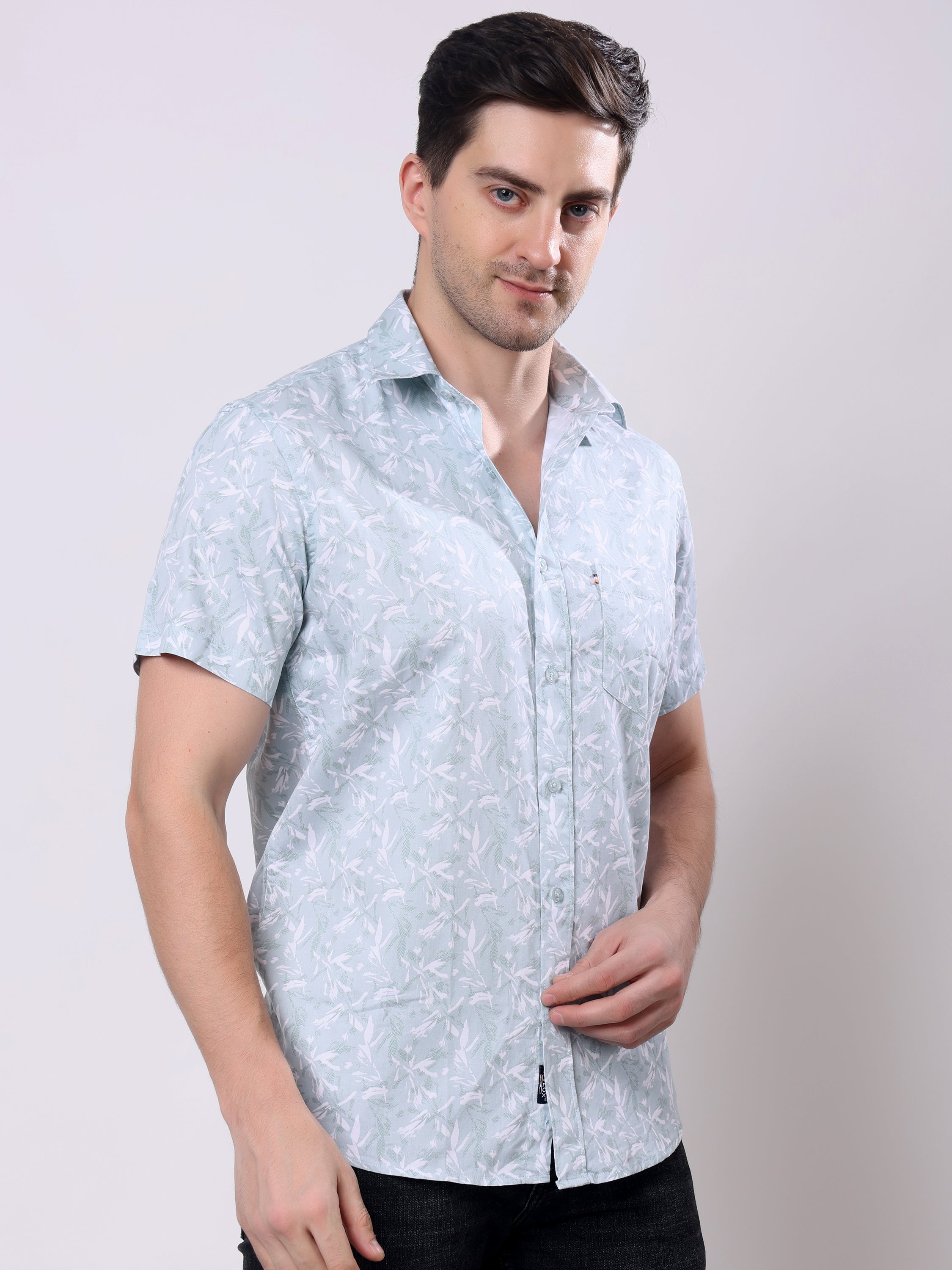 Stylox Men’s Regular Fit Half Sleeve Leaf Print Cotton Summer Casual Shirt - Stylox