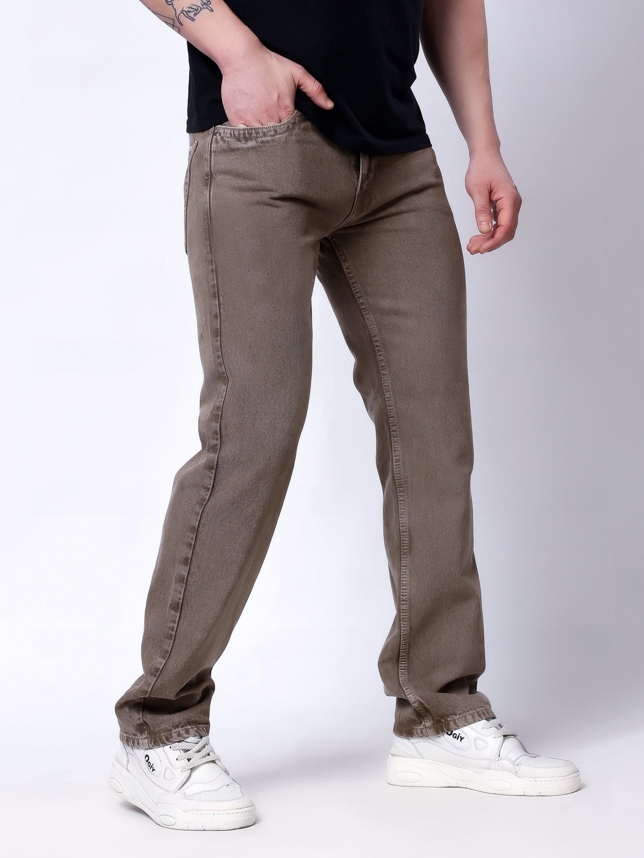 Stylox Men’s Comfort Fit Non-Stretch Denim Jeans-Brown