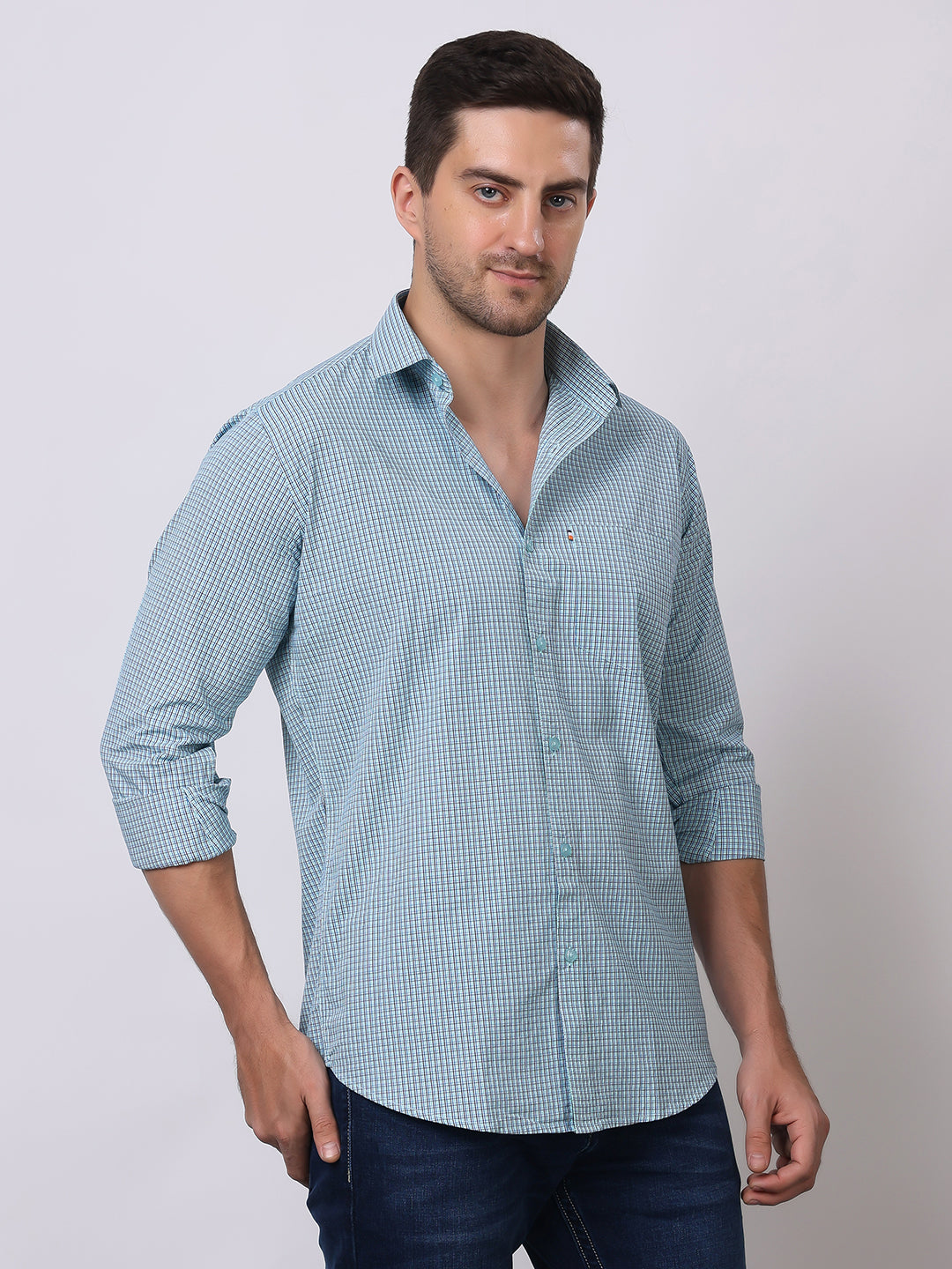 Stylox Men's Full Sleeve Check Casual Shirt – Premium Cotton Blend Regular Fit Checked Shirt for Trendy Everyday & Office Wear