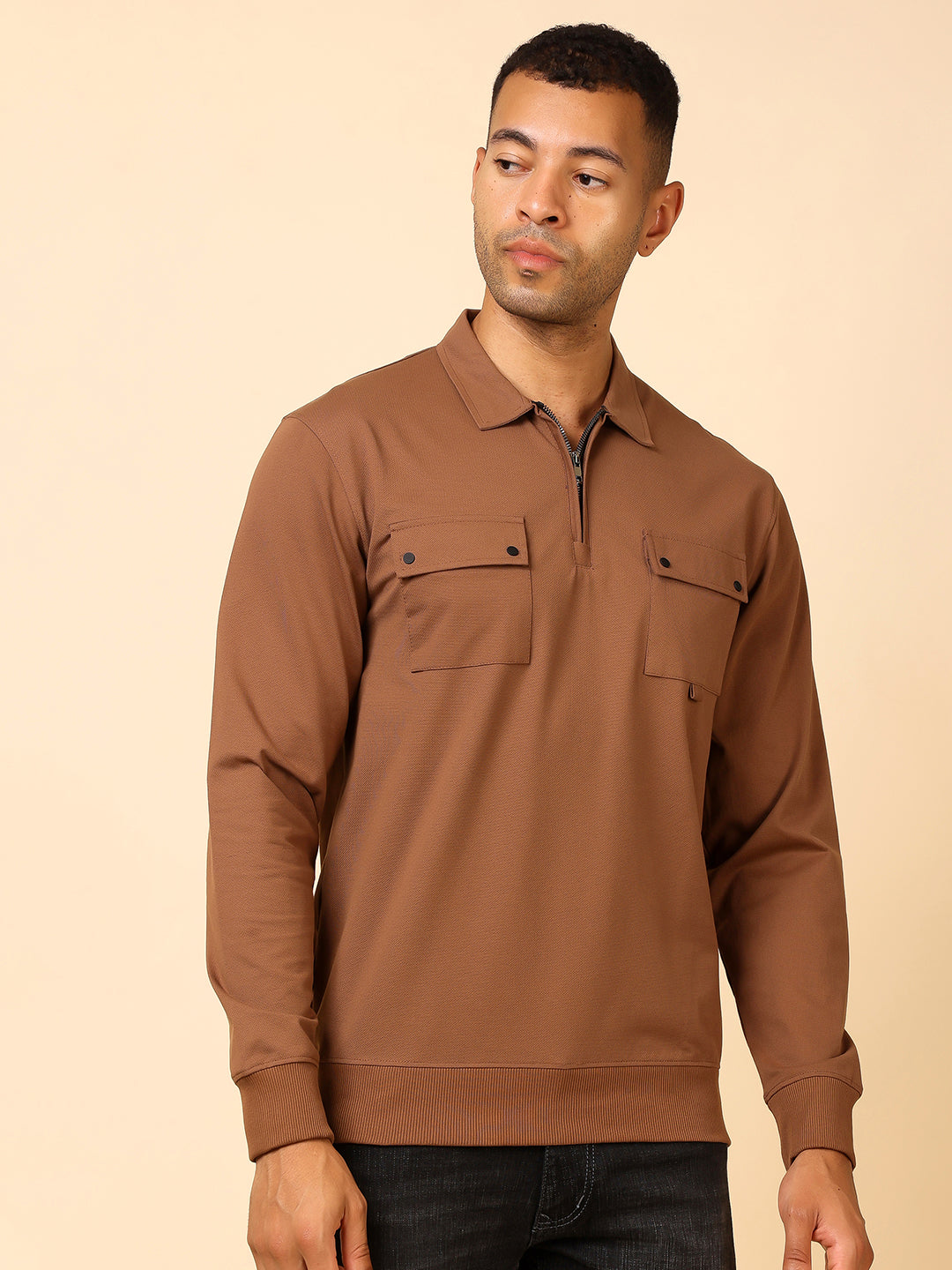 Stylox Men's Utility Style Zip Neck Sweatshirt