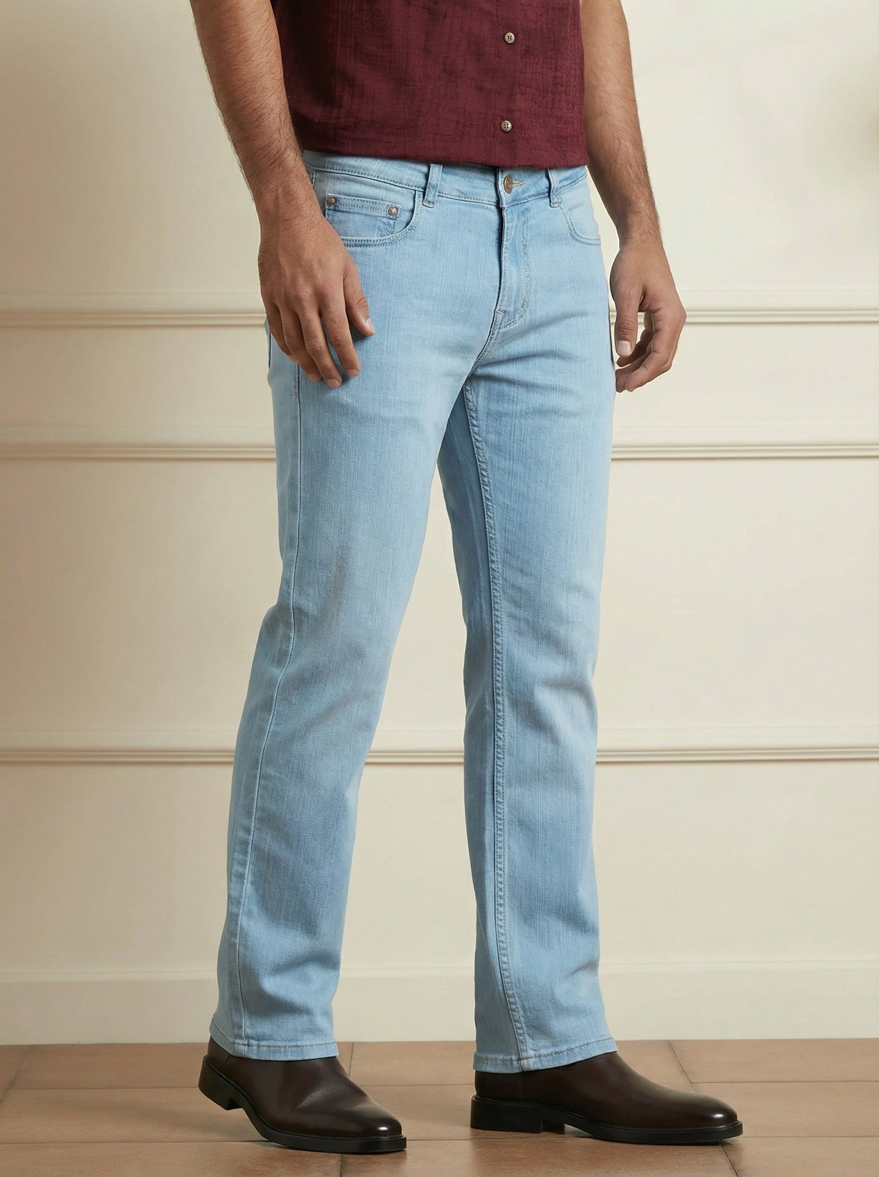 Stylox Men’s Light Blue Straight Fit Jeans Mid-Rise Denim - Stylox