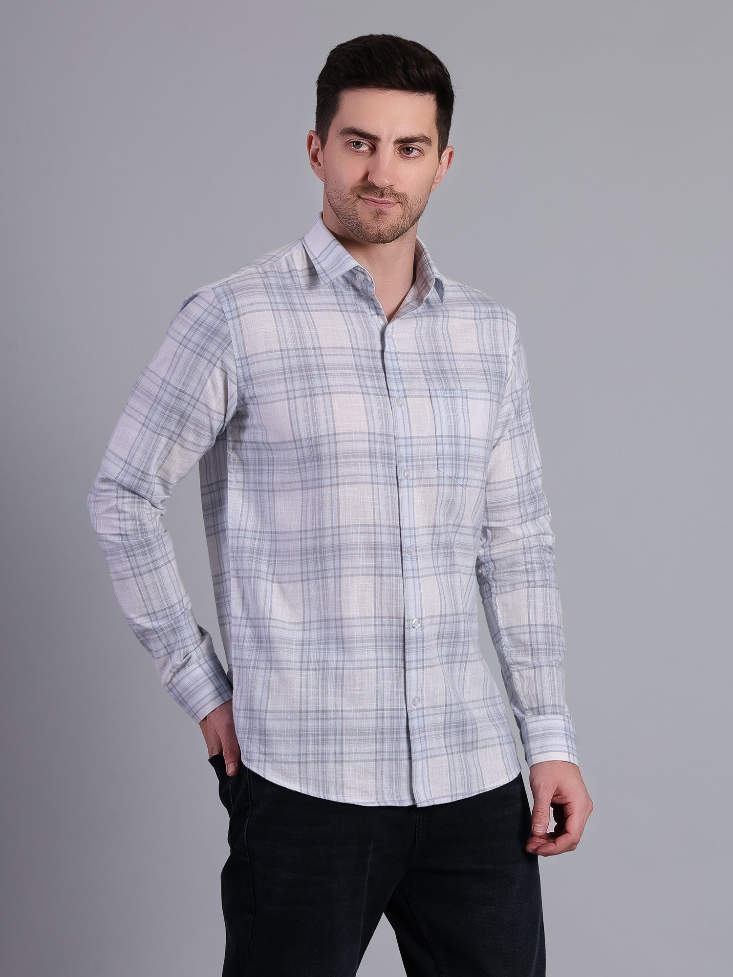 Stylox Men’s Regular Fit Checked Full Sleeve Casual Shirt-Light Blue - Stylox
