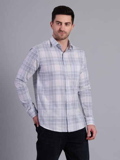 Stylox Men’s Regular Fit Checked Full Sleeve Casual Shirt-Light Blue - Stylox