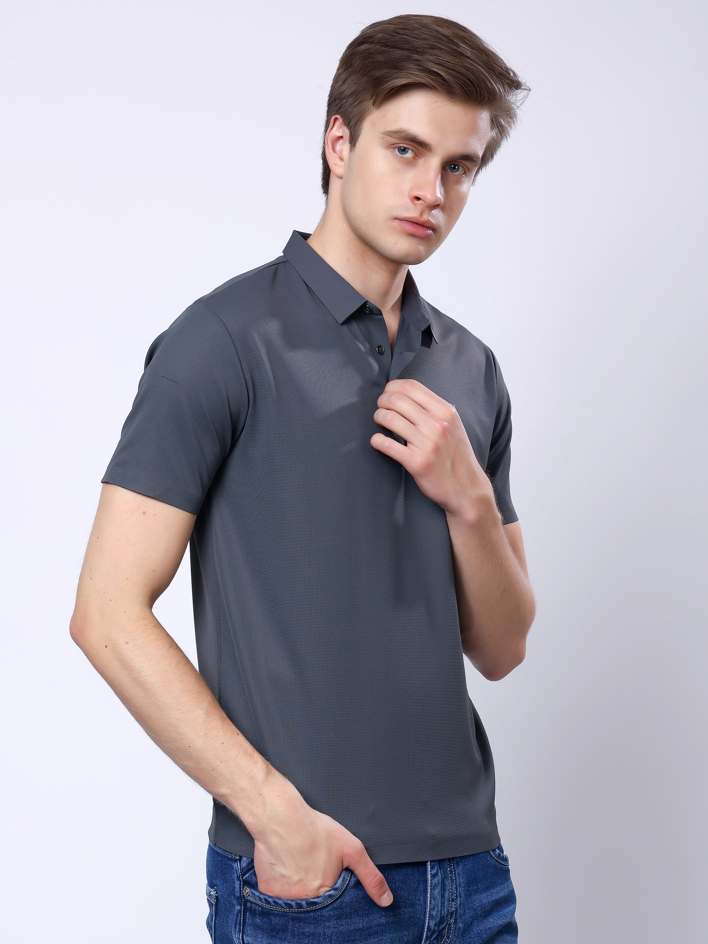 Stylox Men’s Premium Regular Fit Stretchable Polo T-Shirt–Grey - Stylox