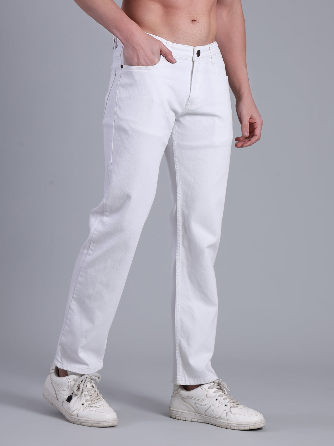 Stylox Men’s Comfort Fit White Jeans | Solid White Denim Jeans for Men | Mid-Rise Casual &amp; Party Wear Jeans