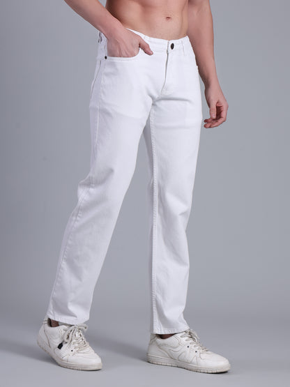 Stylox Men’s Comfort Fit White Jeans | Solid White Denim Jeans for Men | Mid-Rise Casual &amp; Party Wear Jeans