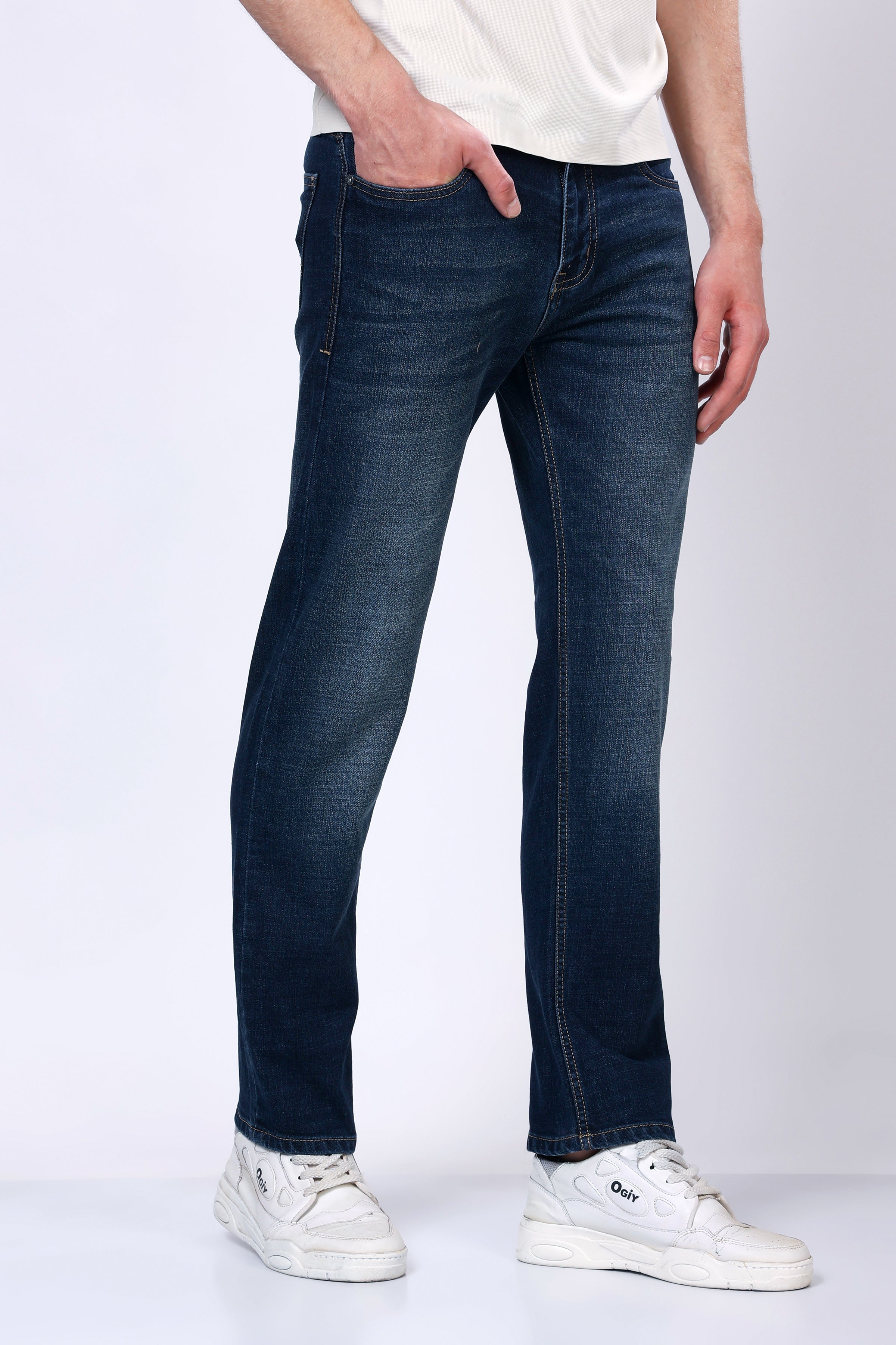 Stylox Men’s Mid-Rise Comfort Fit Stretchable Greenish Blue Denim Jeans - Stylox