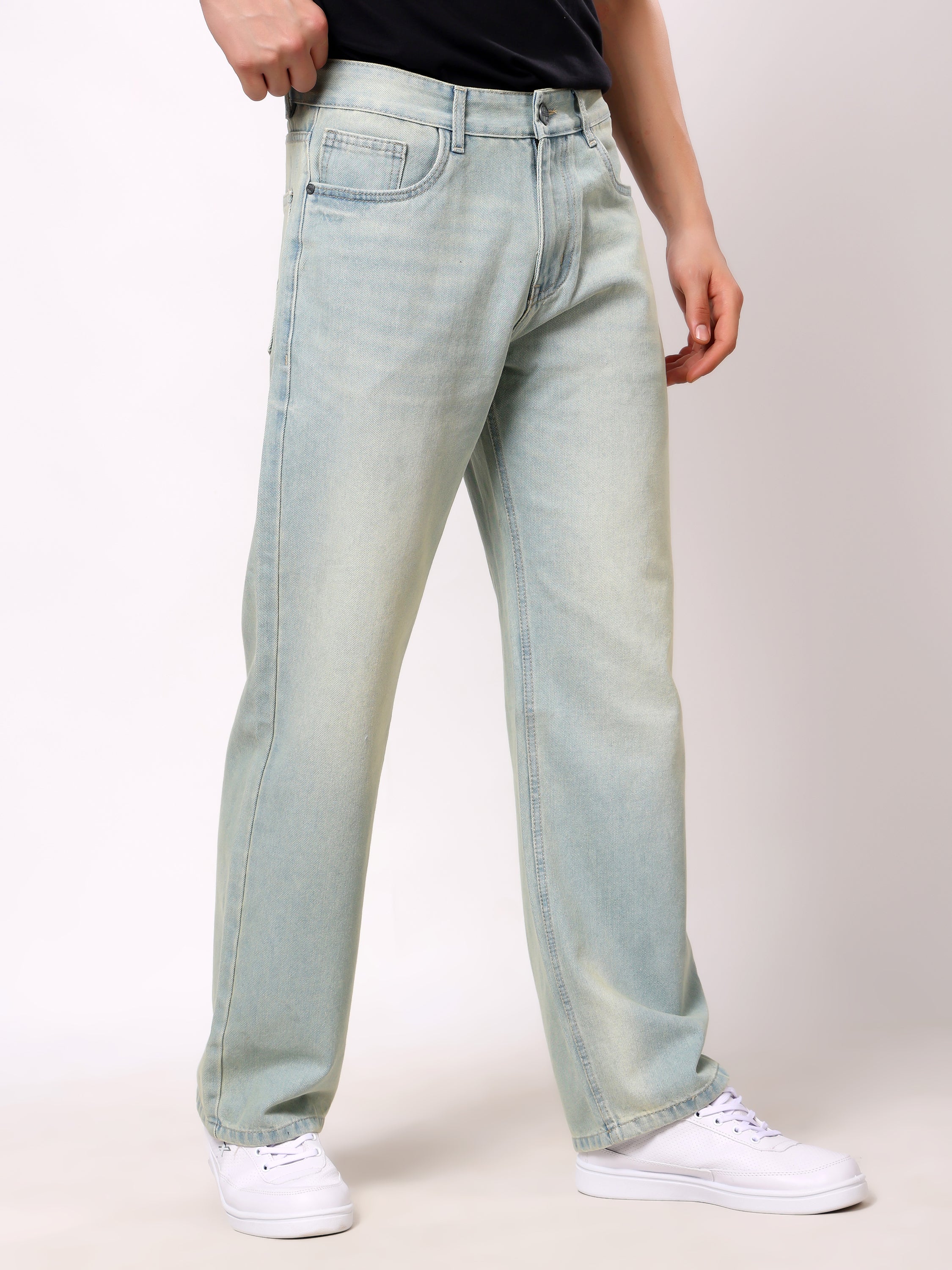 Stylox Baggy Fit Non-Stretch Wide Leg Casual Streetwear Denim Jeans For Men