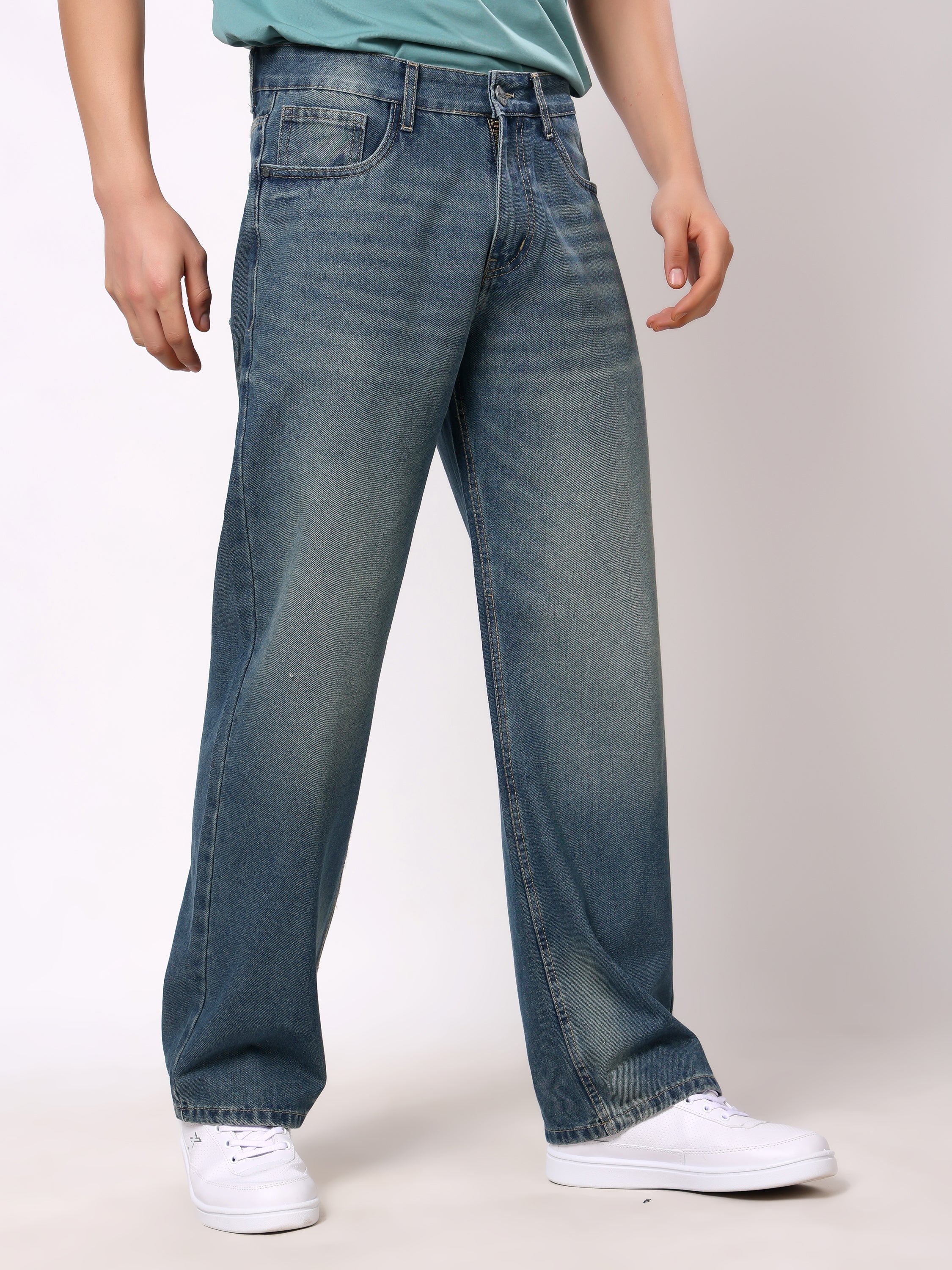 Stylox Men’s Baggy Fit Non-Stretch Wide Leg Casual Streetwear Denim Jeans