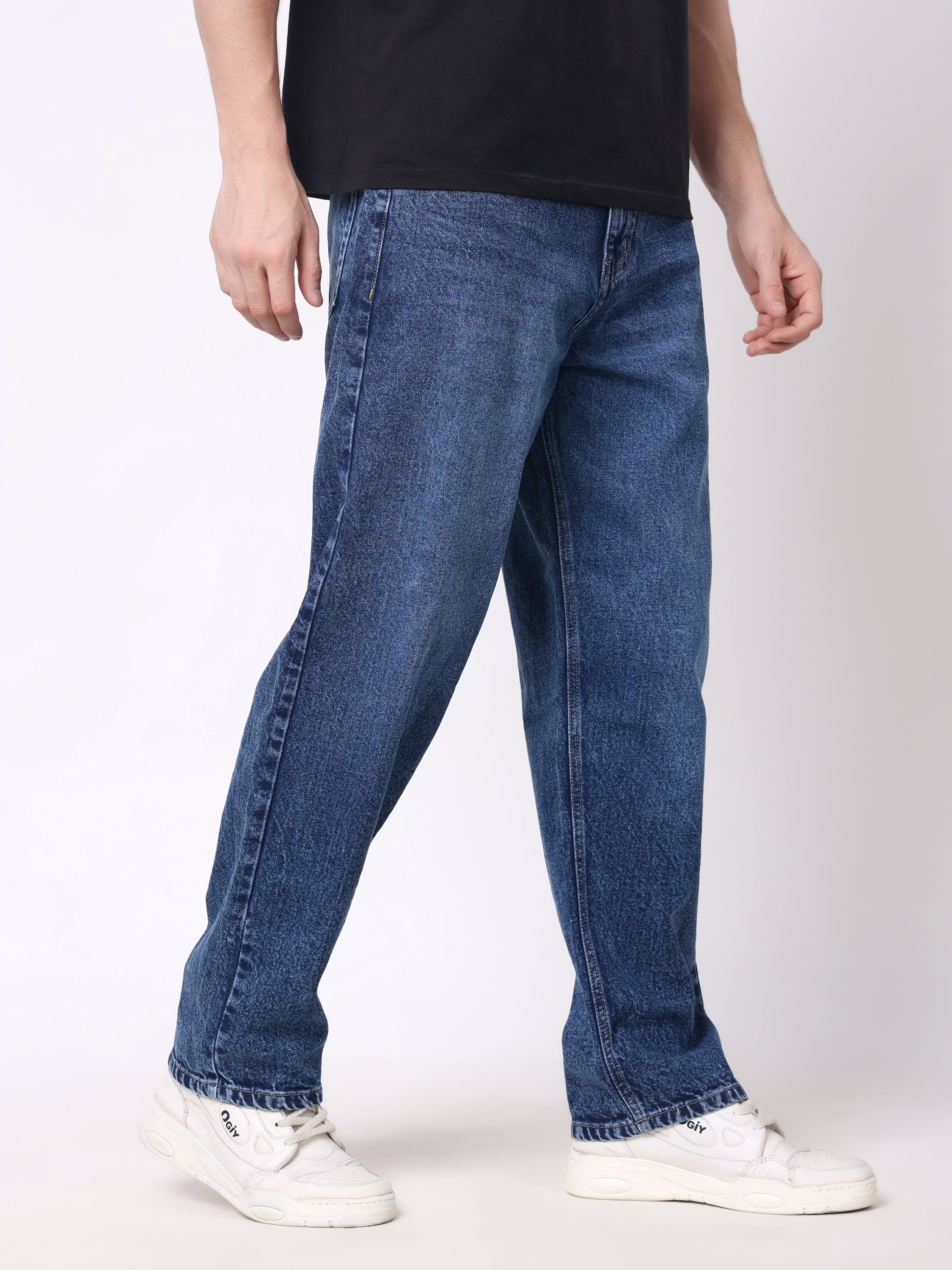 Stylox Men’s Loose Fit Non-Stretch Wide Leg Casual Denim Jeans - Stylox