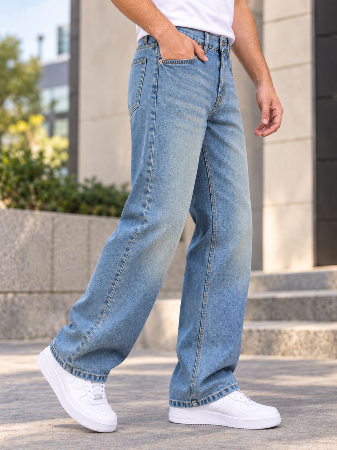 Stylox Men’s Vintage Blue Baggy Fit Non-Stretchable Denim Jeans