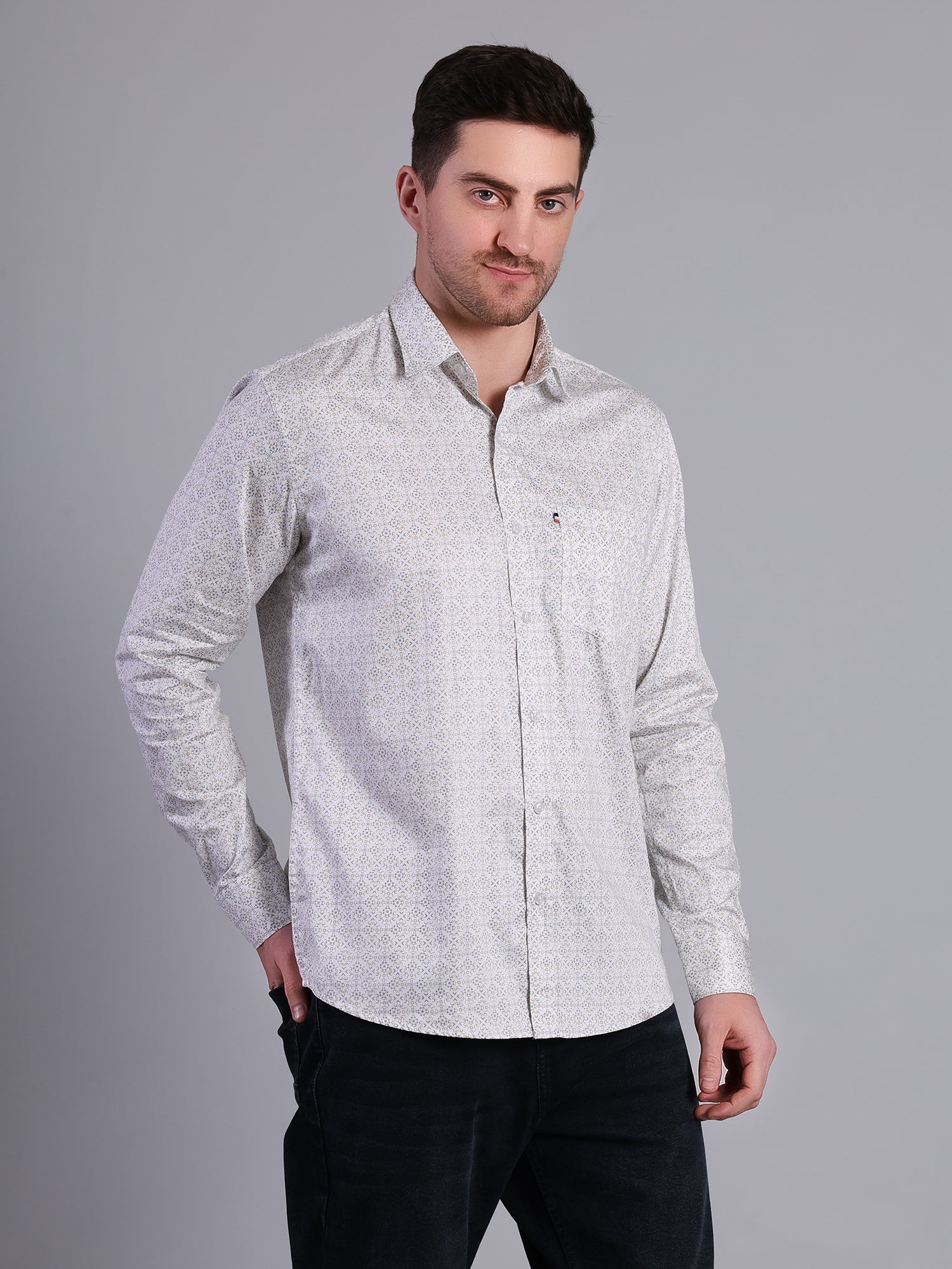 Stylox Men’s Regular Fit Full Sleeve Cotton Floral Print Casual Shirt-White - Stylox