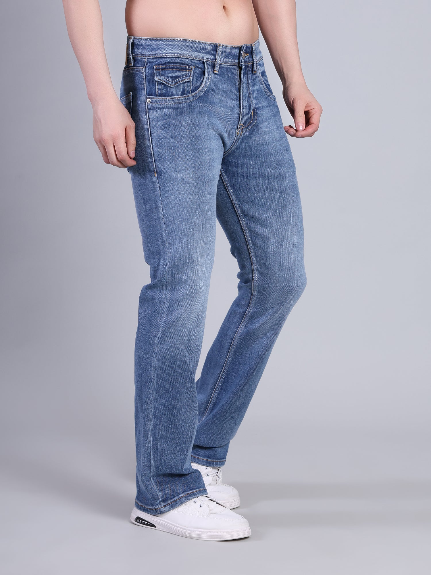 Stylox Men’s Bootcut Fit Non-Stretch Rigid Denim Jeans-Light Blue - Stylox