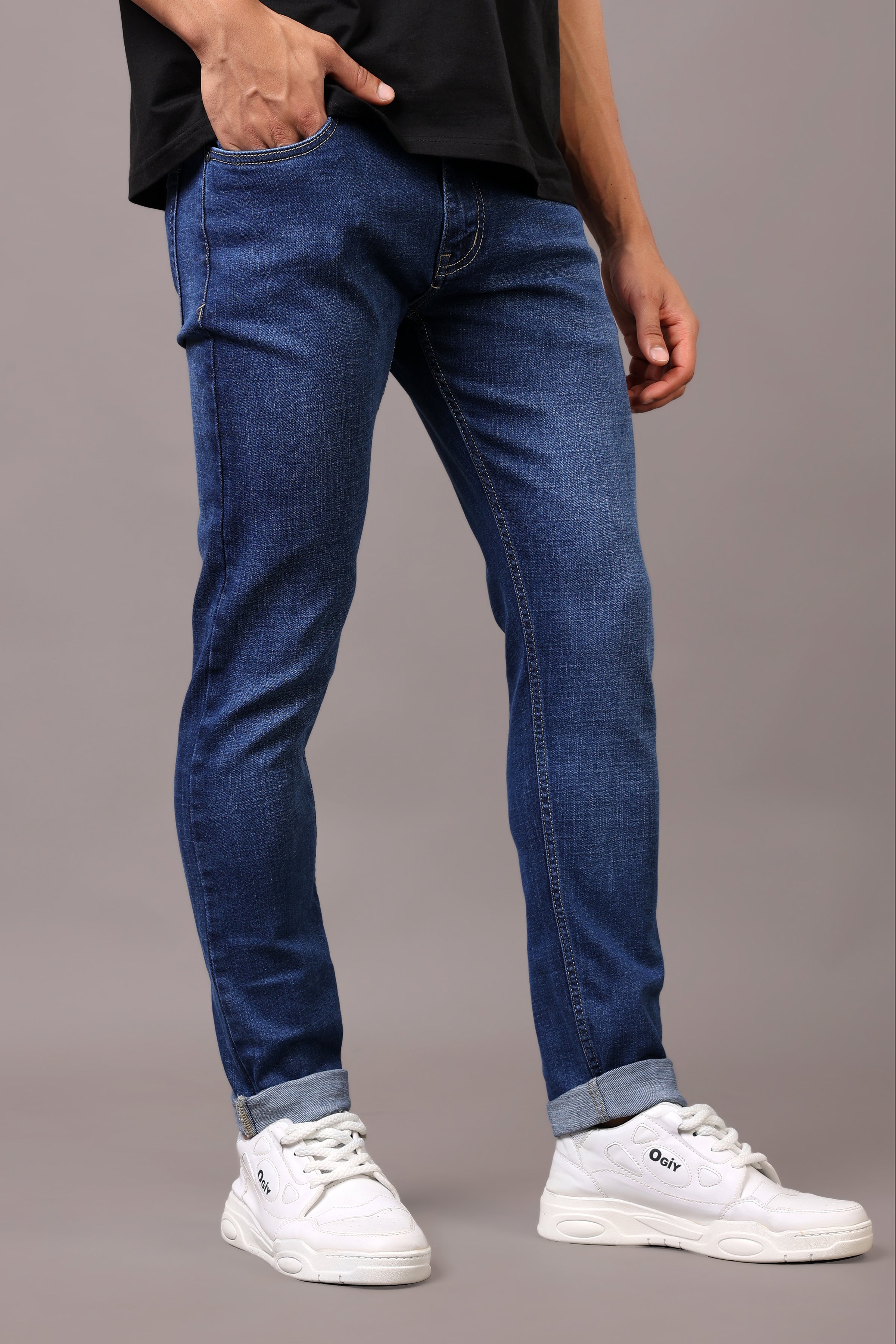 Stylox Men’s Slim Fit Denim Jeans - Dark Blue & Mid Dark Blue
