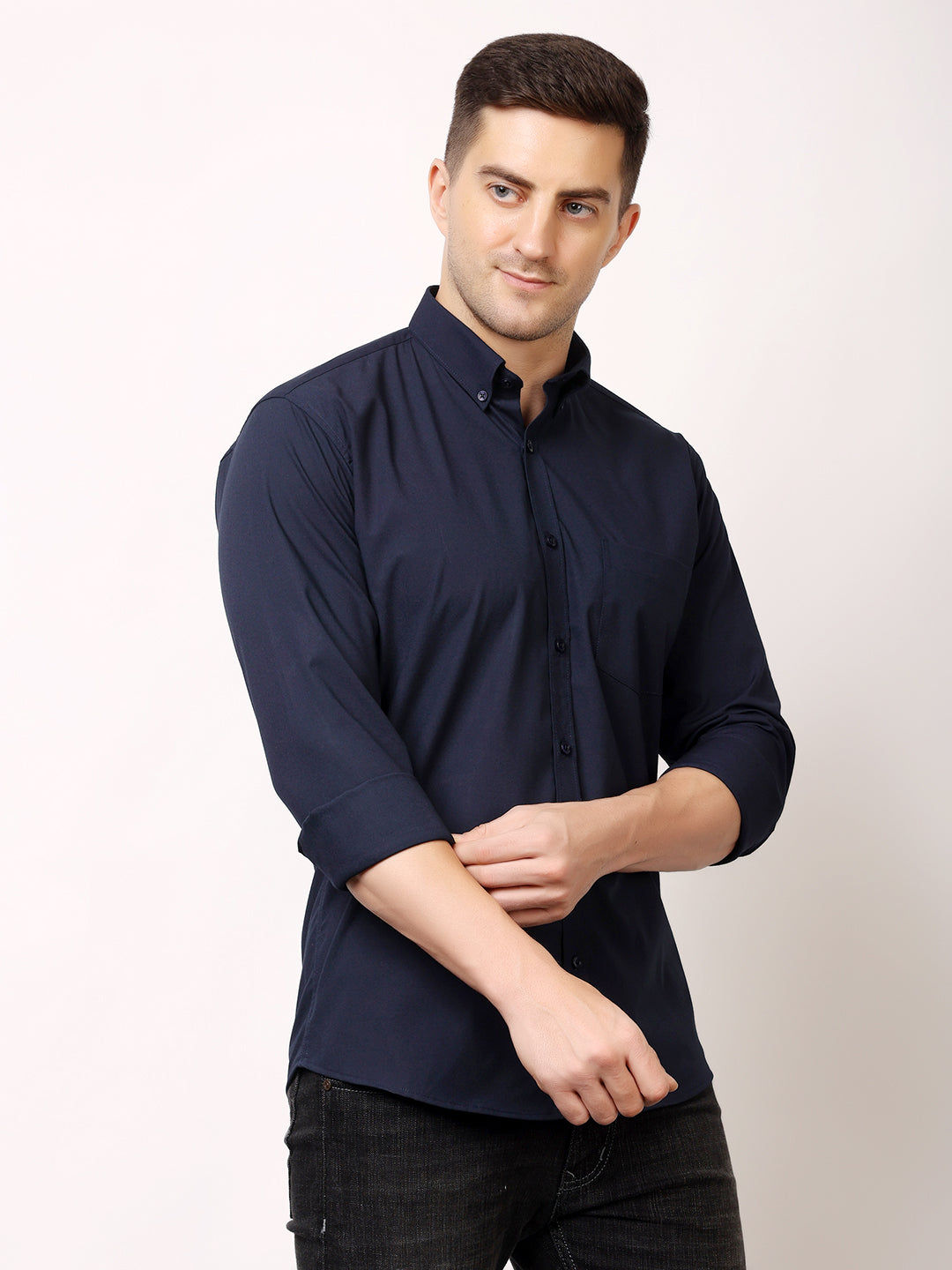Stylox Men's Regular Fit Solid Casual Shirt with Full Sleeves – Premium Cotton Blend Button-Down Shirt for Smart Everyday Style - Stylox