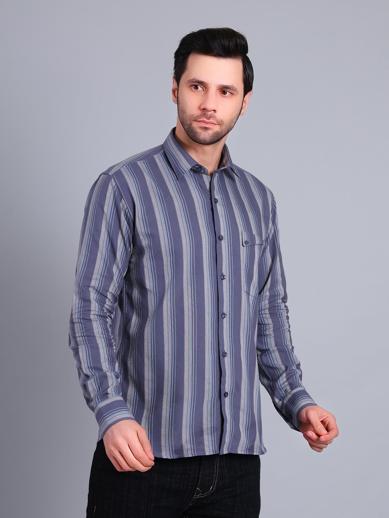 Stylox Men’s Regular Fit Full Sleeve Stripes Casual Shirt for Everyday & Office Wear (Blue)