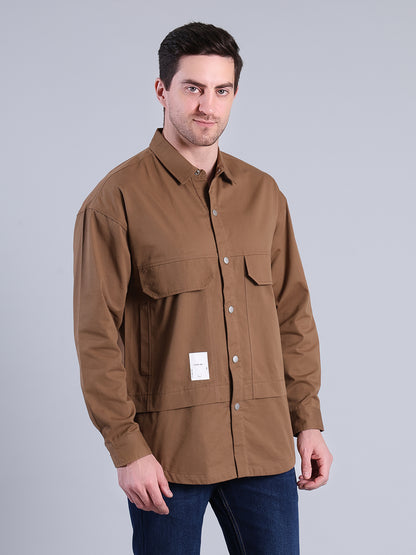 Stylox Men’s Solid Winter Shacket with Snap Buttons &amp; Utility Pockets