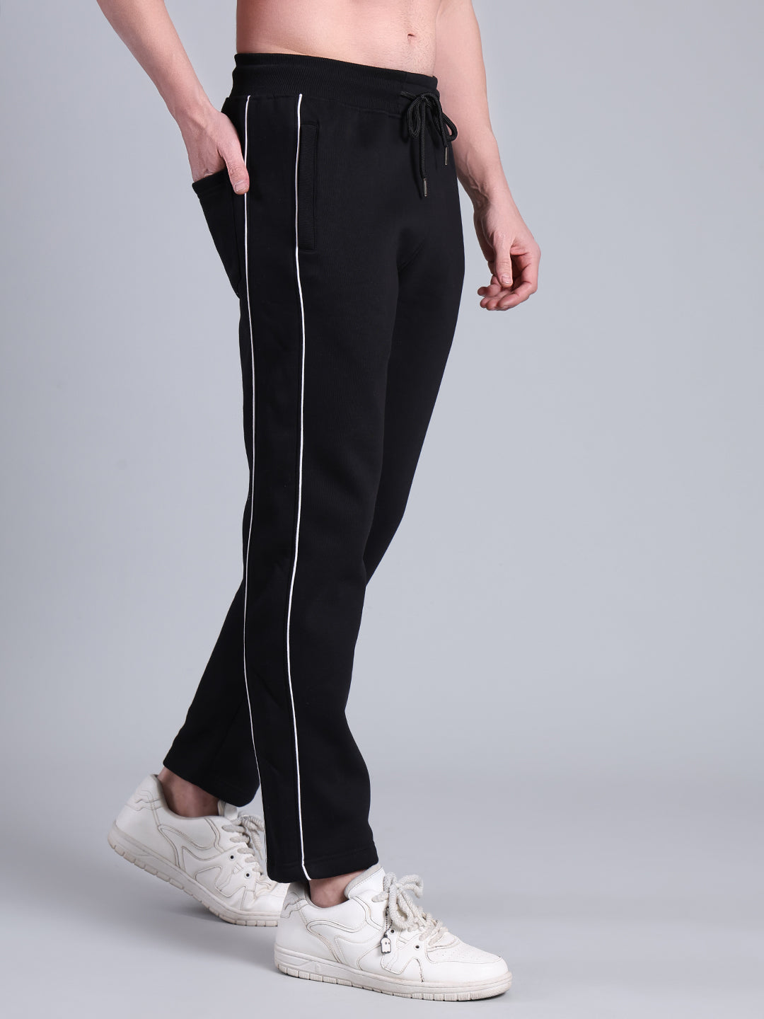 Stylox Men’s Solid Trackpant with Side Piping (Black) - Stylox