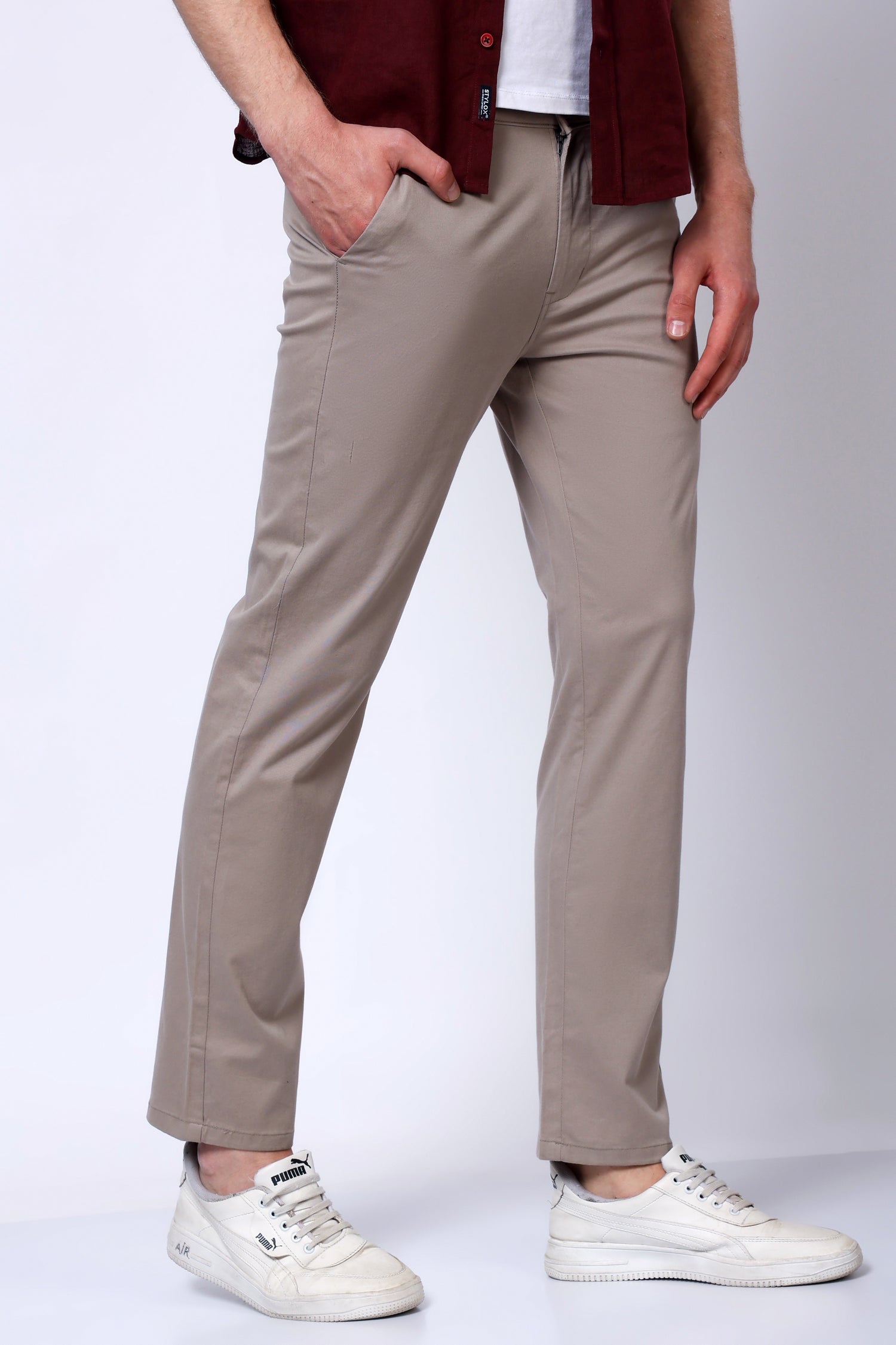 Stylox Men’s Straight Fit Casual Trousers with Comfort-Sand - Stylox