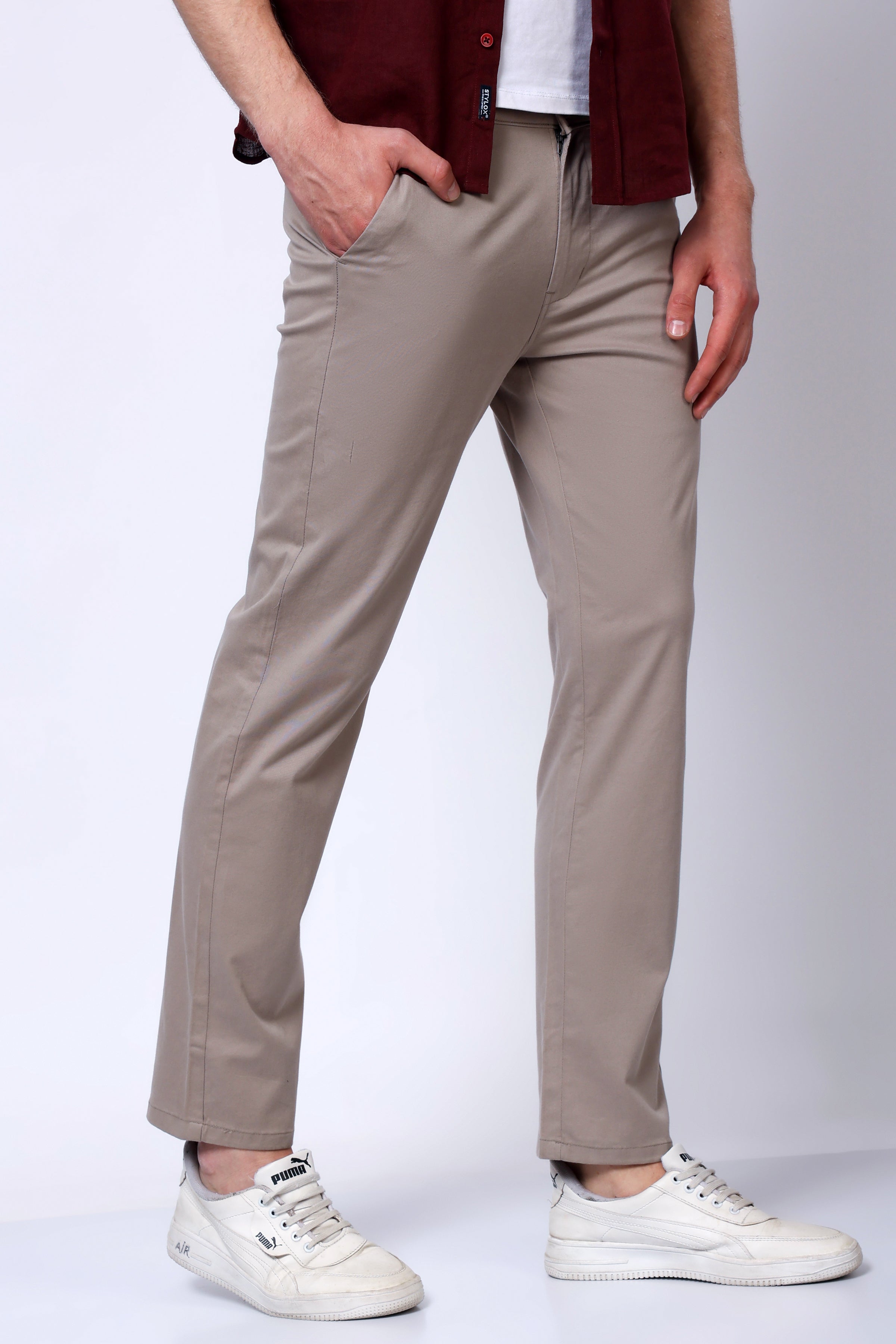 Stylox Men’s Straight Fit Casual Trousers with Comfort-Sand - Stylox