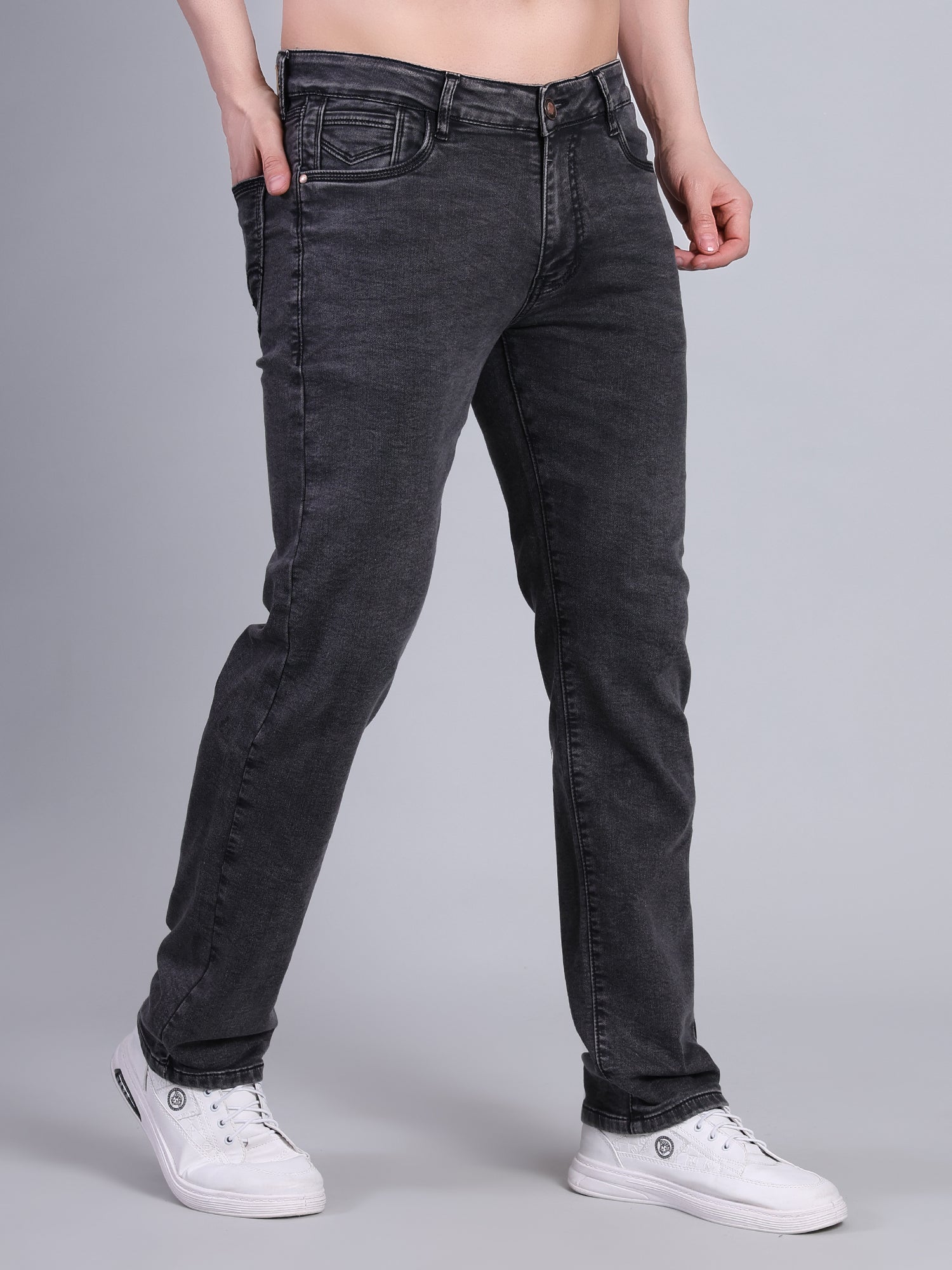 Stylox Men’s Slim Fit Mid Rise Stretchable Denim Jeans-Grey - Stylox