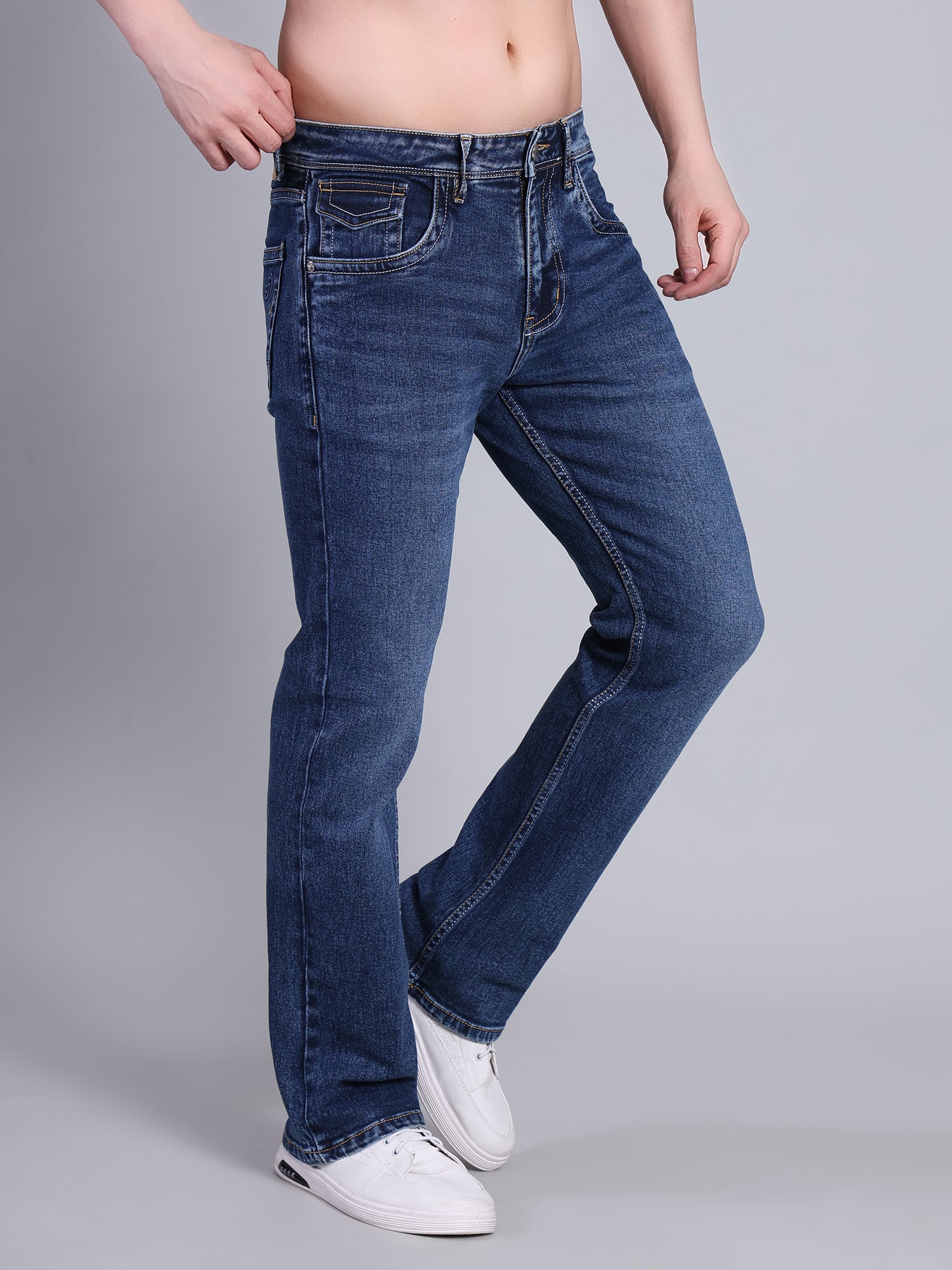 Stylox Men’s Bootcut Fit Non-Stretch Rigid Denim Jeans-Dark Blue - Stylox