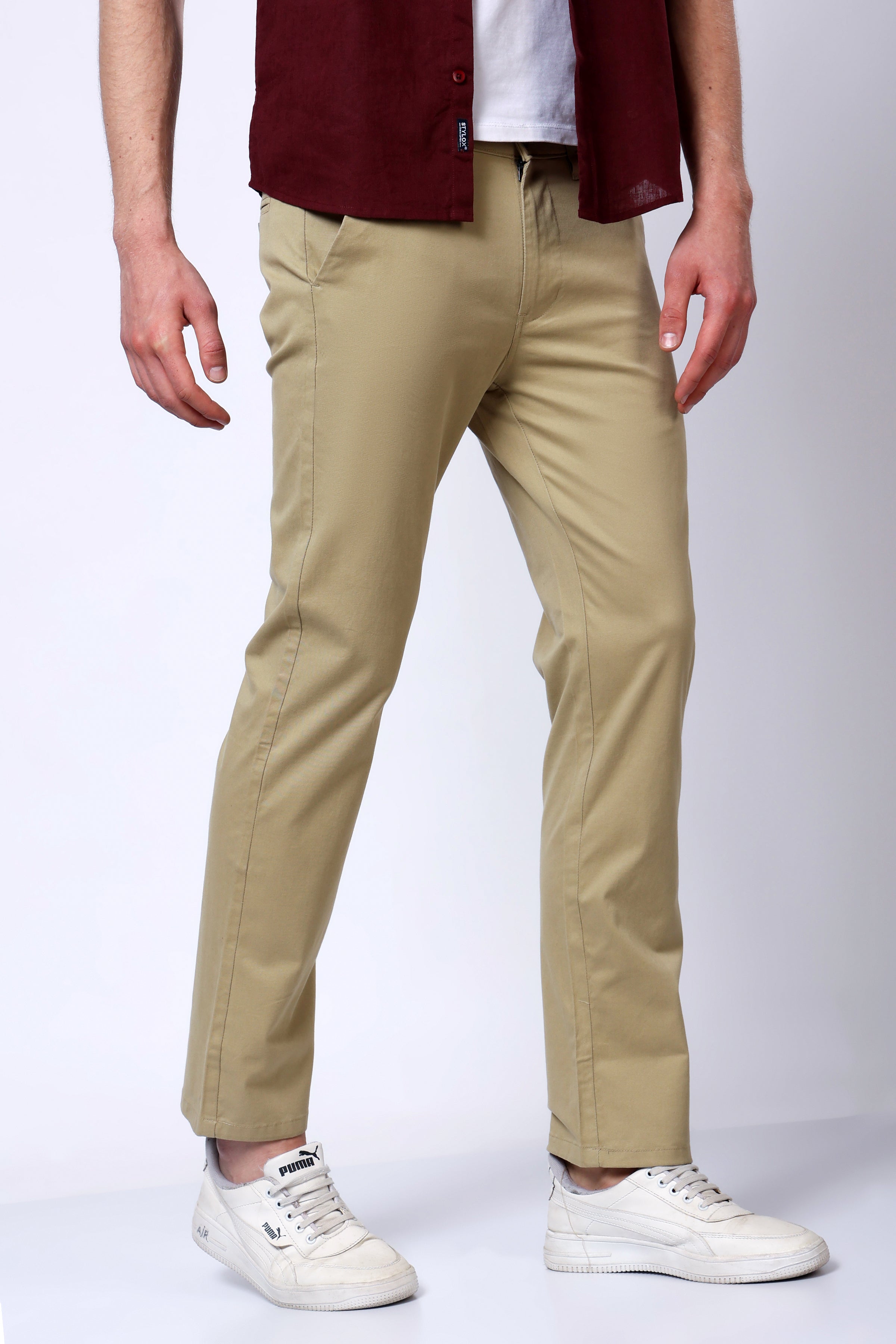 Stylox Men’s Straight Fit Casual Trousers with Comfort-Cream - Stylox