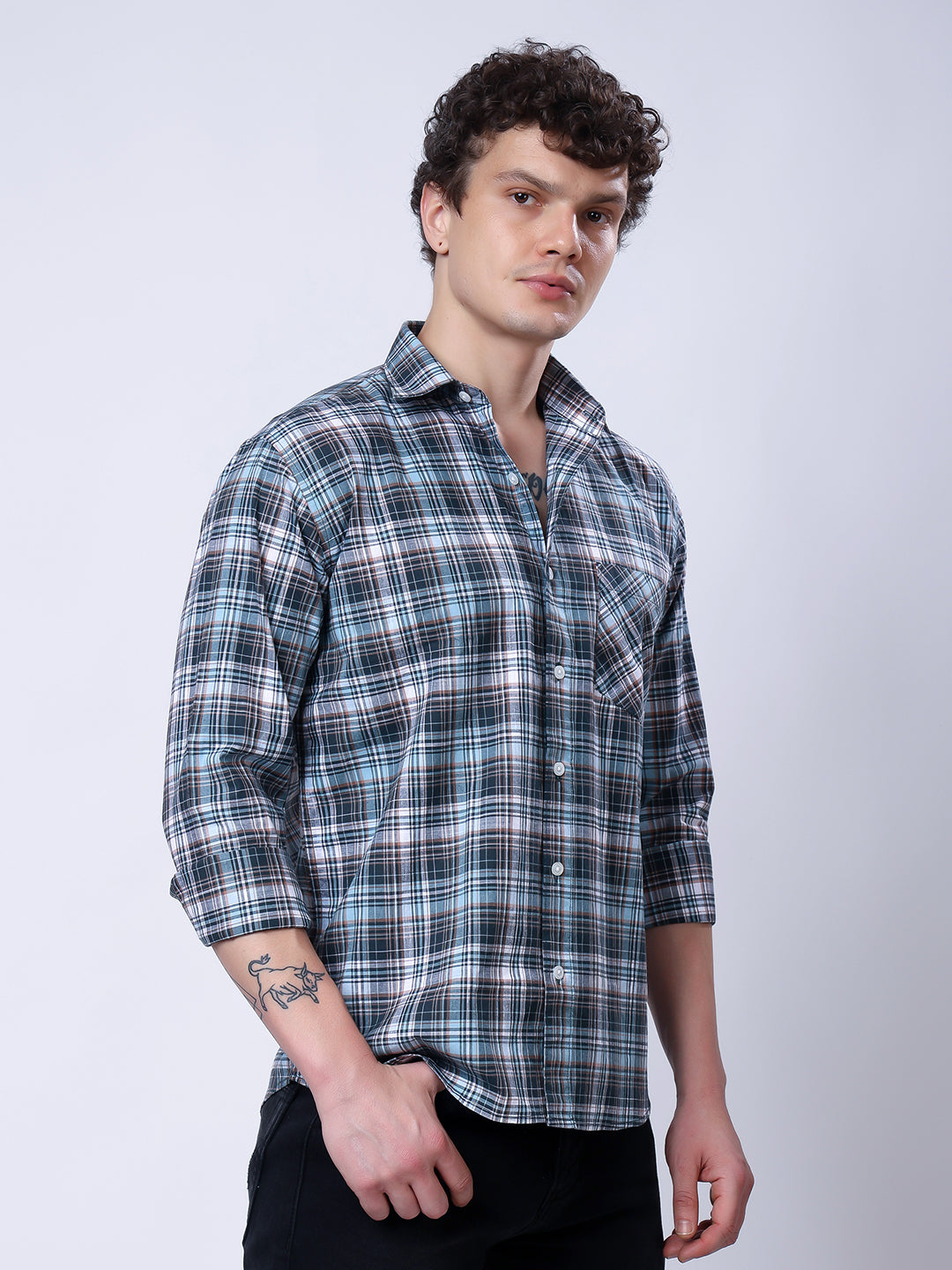 Stylox Men’s Regular Fit Full Sleeve Casual Check Shirt–Green & Grey - Stylox