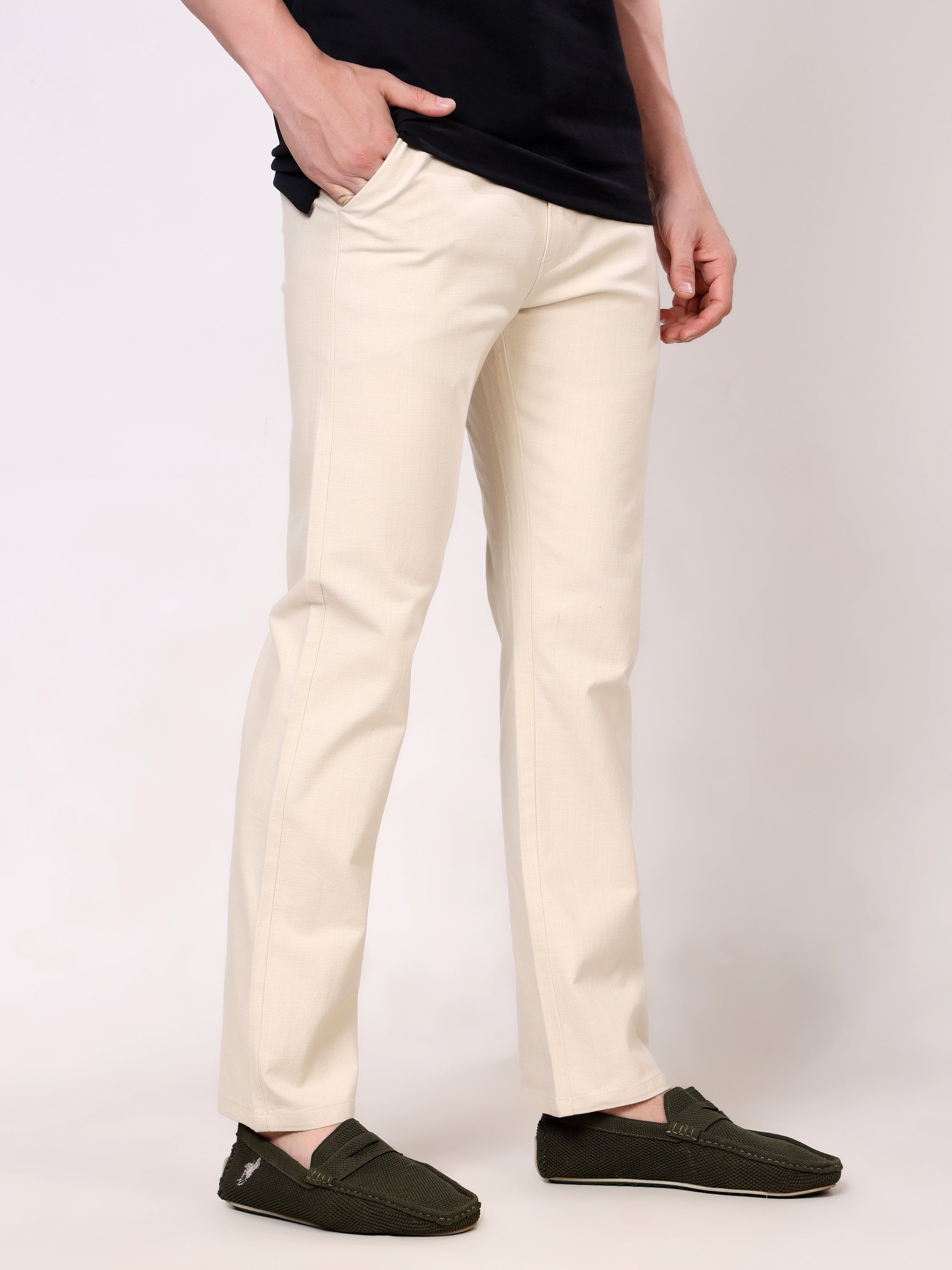 Stylox Men's Comfort Fit Non-Stretch Casual Trouser with Elastic Waist