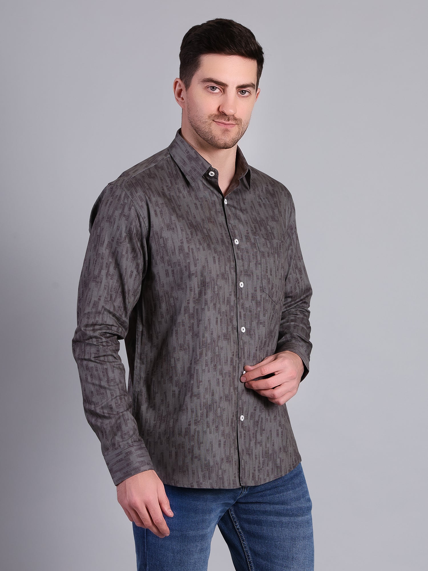 Stylox Men’s Regular Fit Textured Printed Full Sleeve Casual Shirt - Stylox