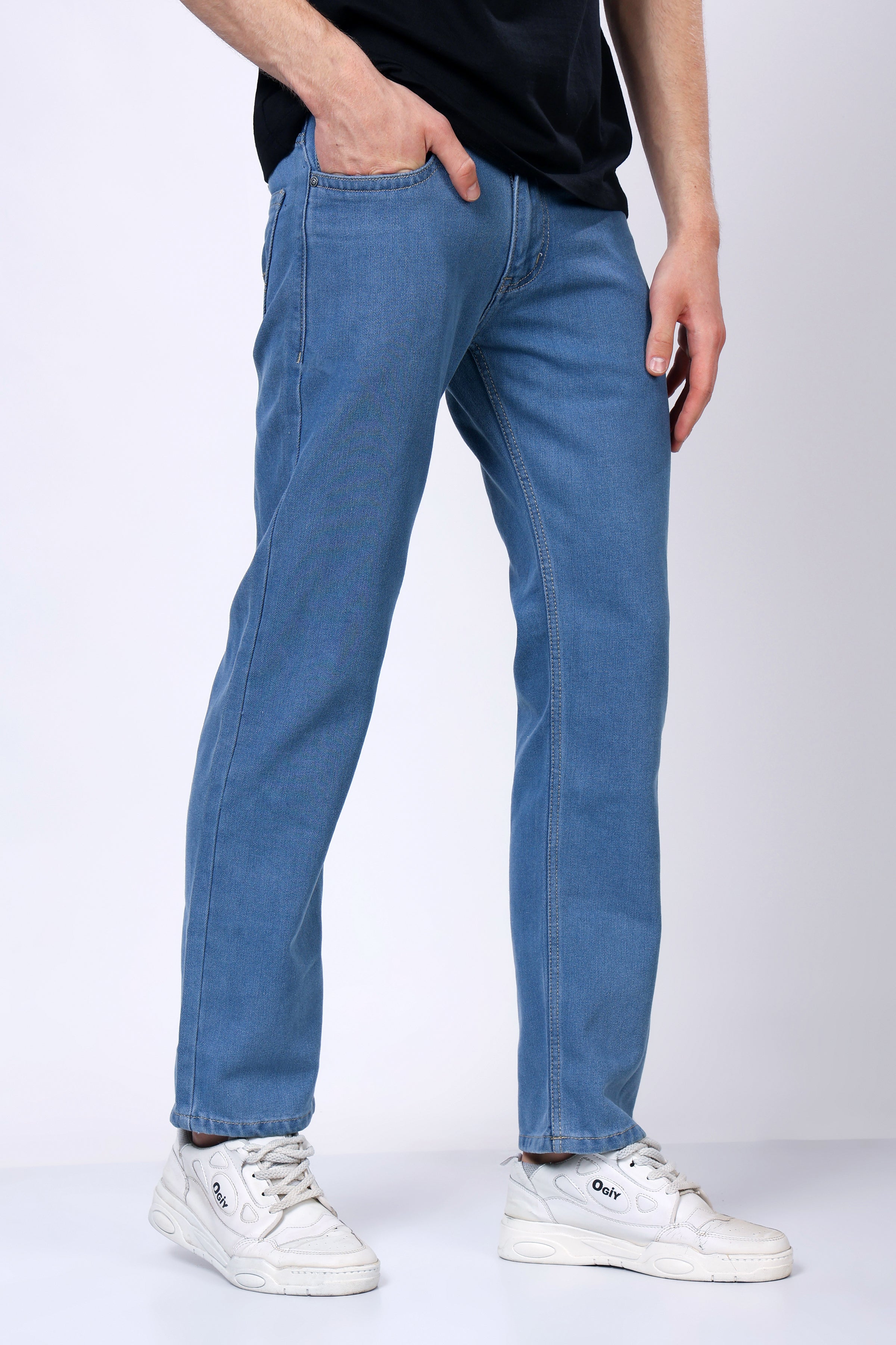 Stylox Men’s Mid-Rise Comfort Fit Mid Dark Blue Non-Stretch Denim Jeans - Stylox