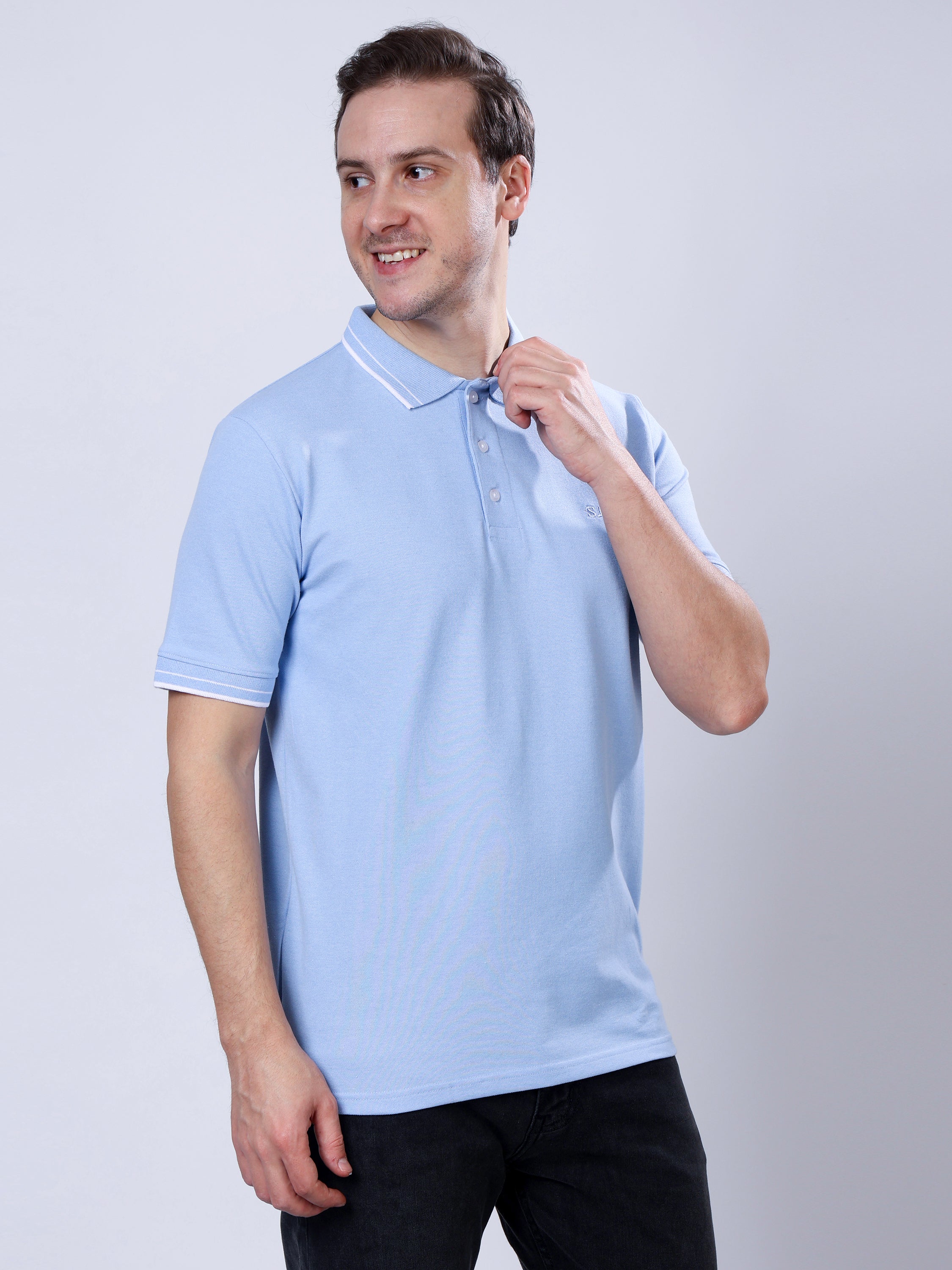 Stylox Men’s Solid Polo T-Shirt with Contrast-Tipped Collar - Stylox