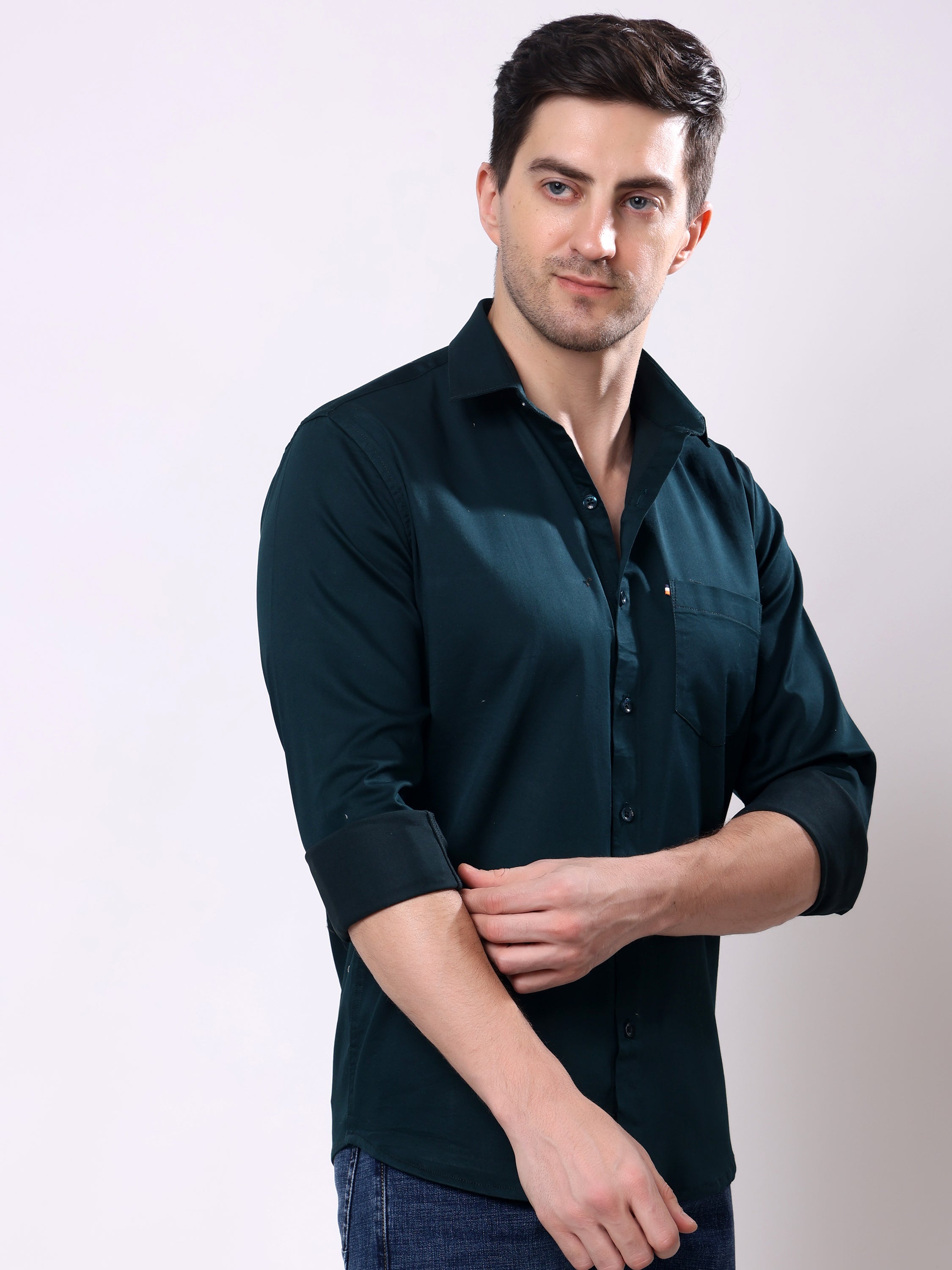 Stylox Men’s Regular Fit Full Sleeve Solid Cotton Satin Casual Shirt - Stylox