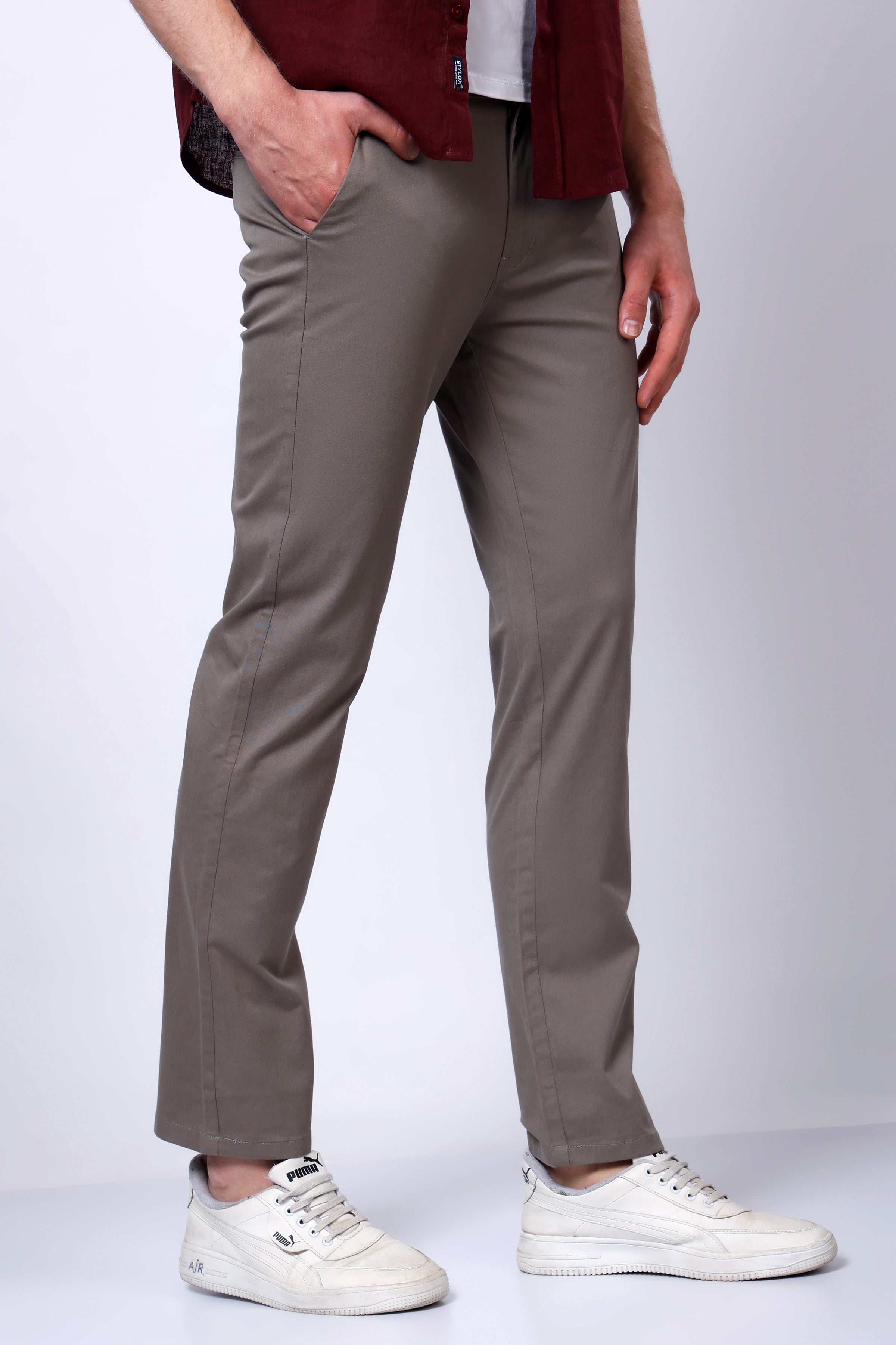 Stylox Men’s Straight Fit Casual Trousers with Comfort-Dark Grey - Stylox