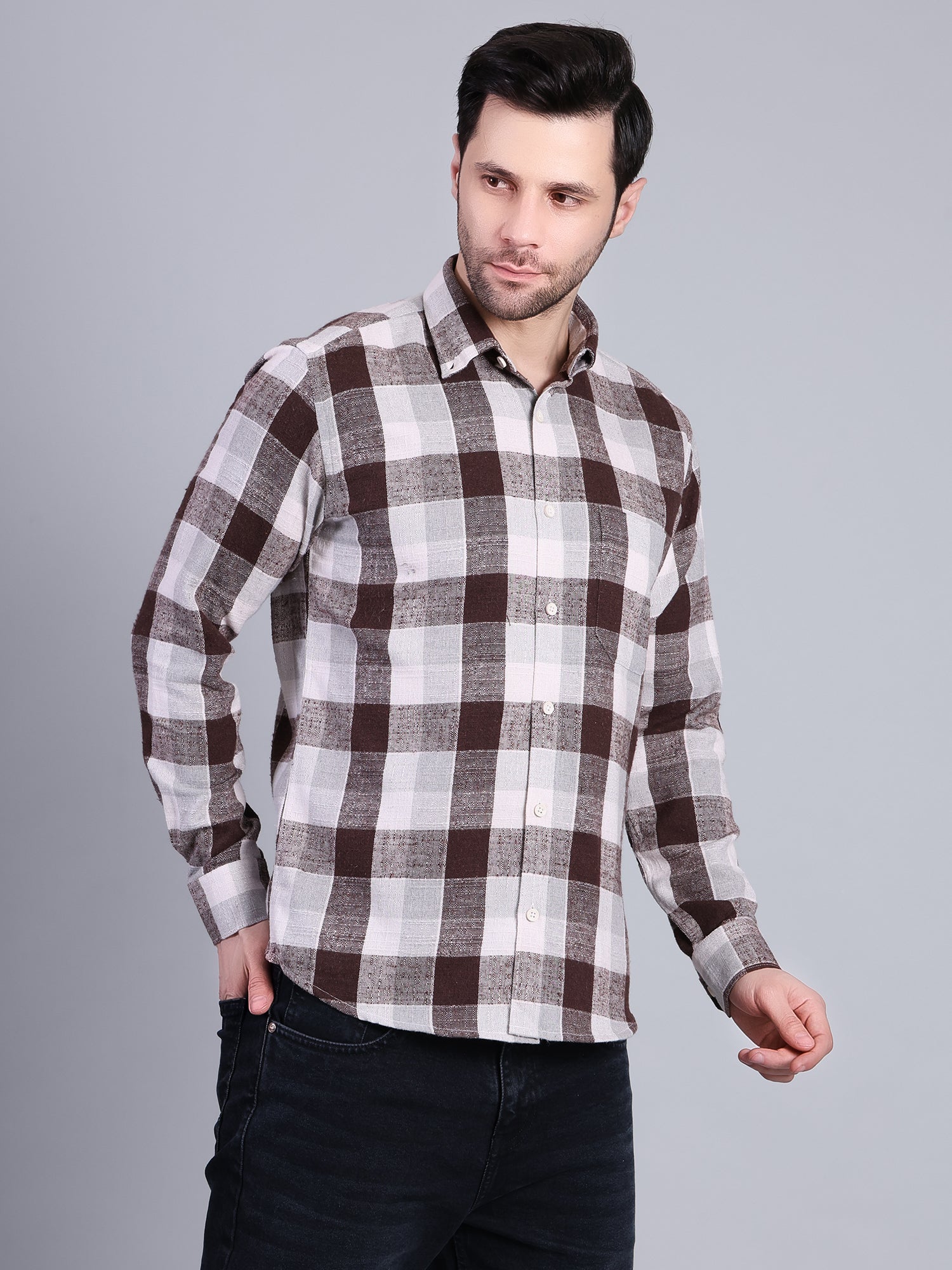 Stylox Men’s Checkered Full Sleeve Casual Shirt-Dark Brown - Stylox